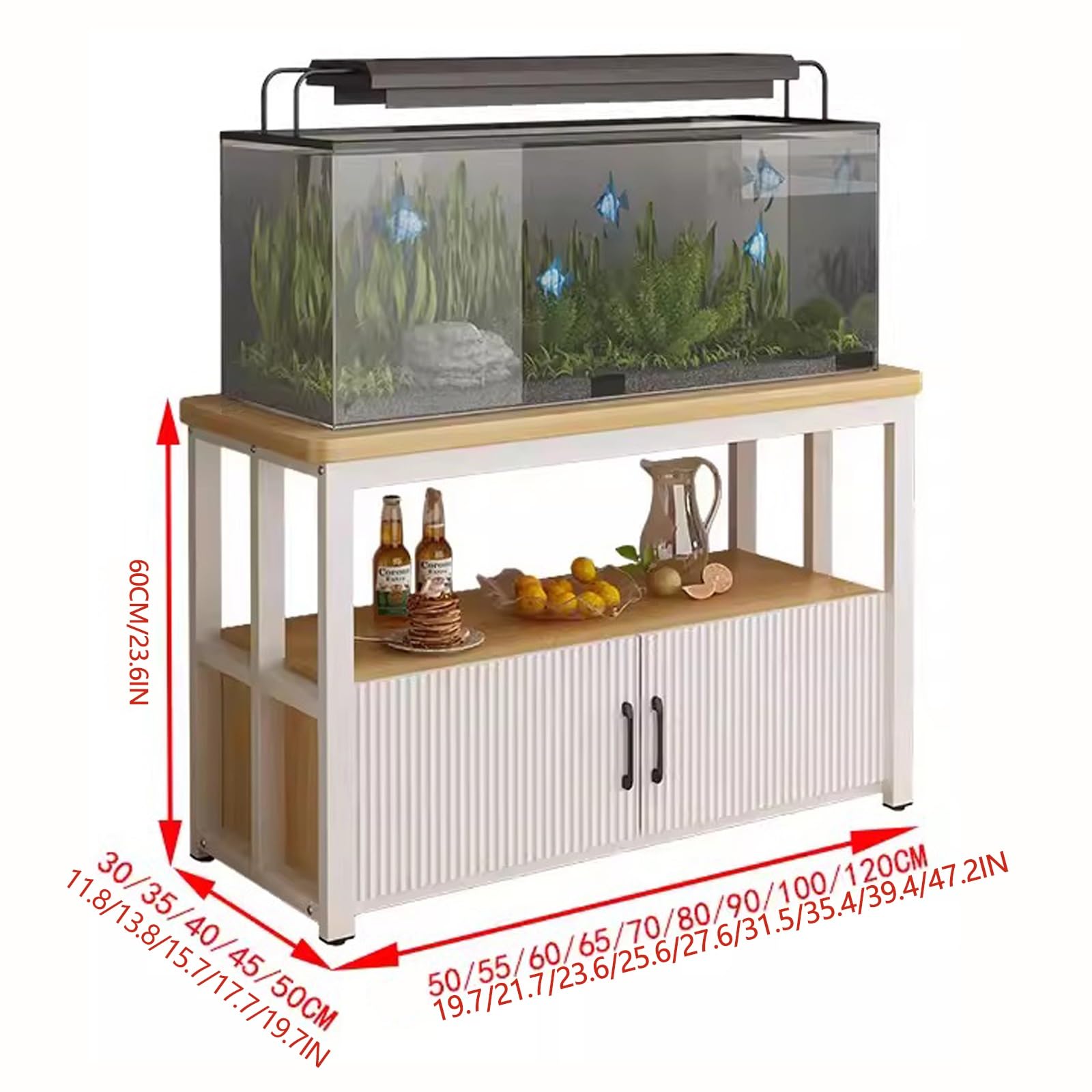 Aquariumständer mit Aufbewahrungsschrank, 2-stöckiger Aquariumständer, starke Tragfähigkeit, Terrarium Reptilien-Tankregal mit Tür, für Wohnzimmer, Büro