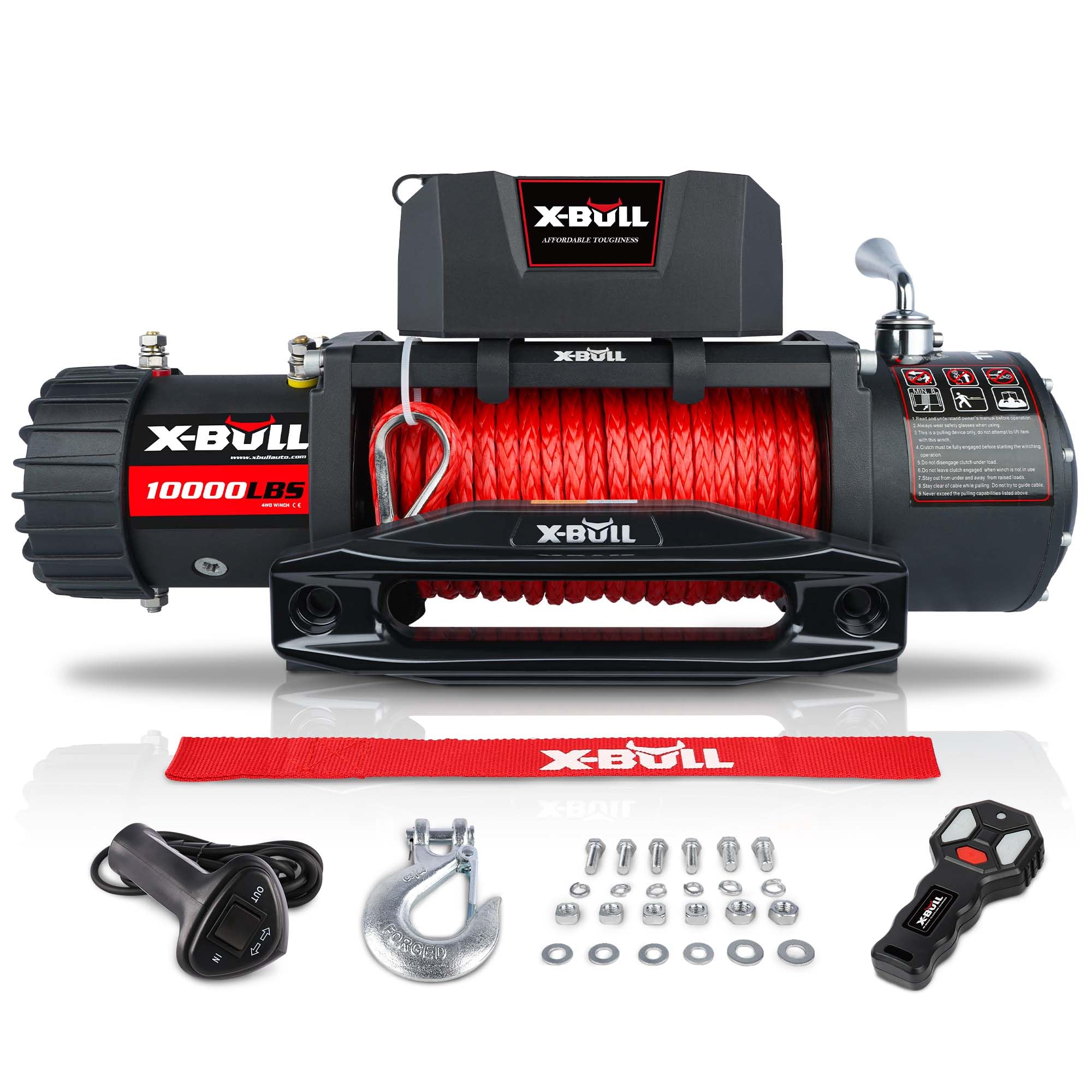 X-BULL Winch 10000 lb. Load Capacity Electric Winch Kit 12V Synthetic Rope,Waterproof Electric Winch with Hawse Fairlead, with Wireless Handheld Remote and Corded Control Recovery