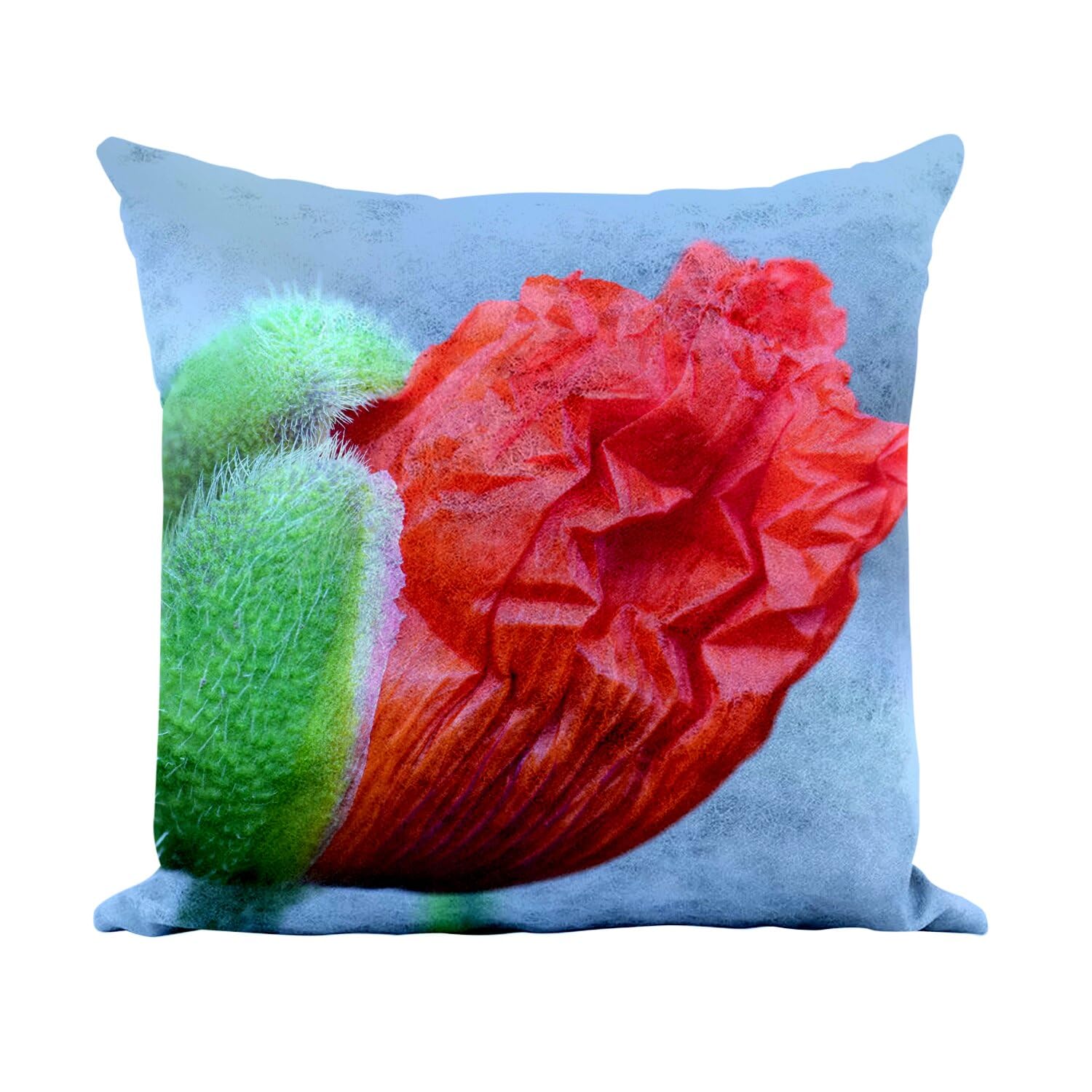 Coussin similicuir blanc de finition supérieure motif coquelicot rouge vert 40x40