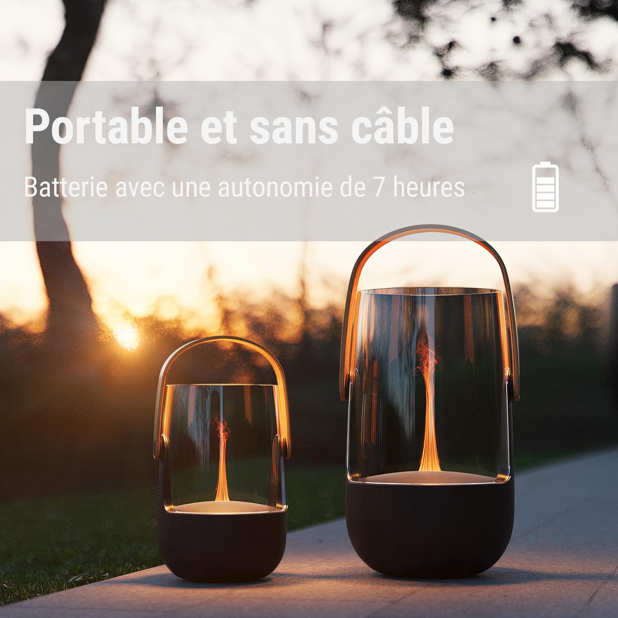 Stadler Form diffuseur d'arômes & lanterne Sophie little, avec batterie rechargeable jusqu'à 7h, l'intérieur et l'extérieur, parfumé, effet de flamme, pour huiles essentielles, noir, poignée en bambou