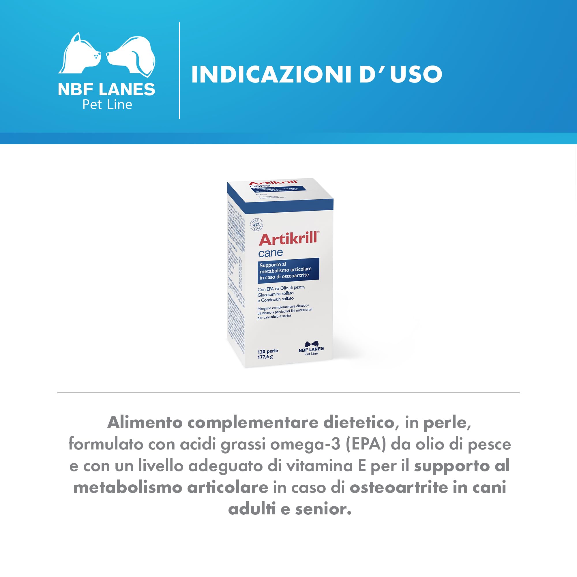 NBF Lanes | Artikrill Cane, 120 Perle Appetibili, Supporto Metabolismo Articolare in caso di Osteoartrite in Cani Adulti e Senior