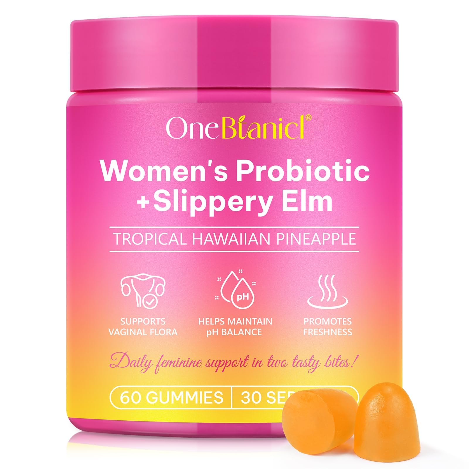 Akeeronn Suplemento probiótico para mulheres com olmo-vermelho, Lactobacillus acidophilus e vitamina C, 60 gomas