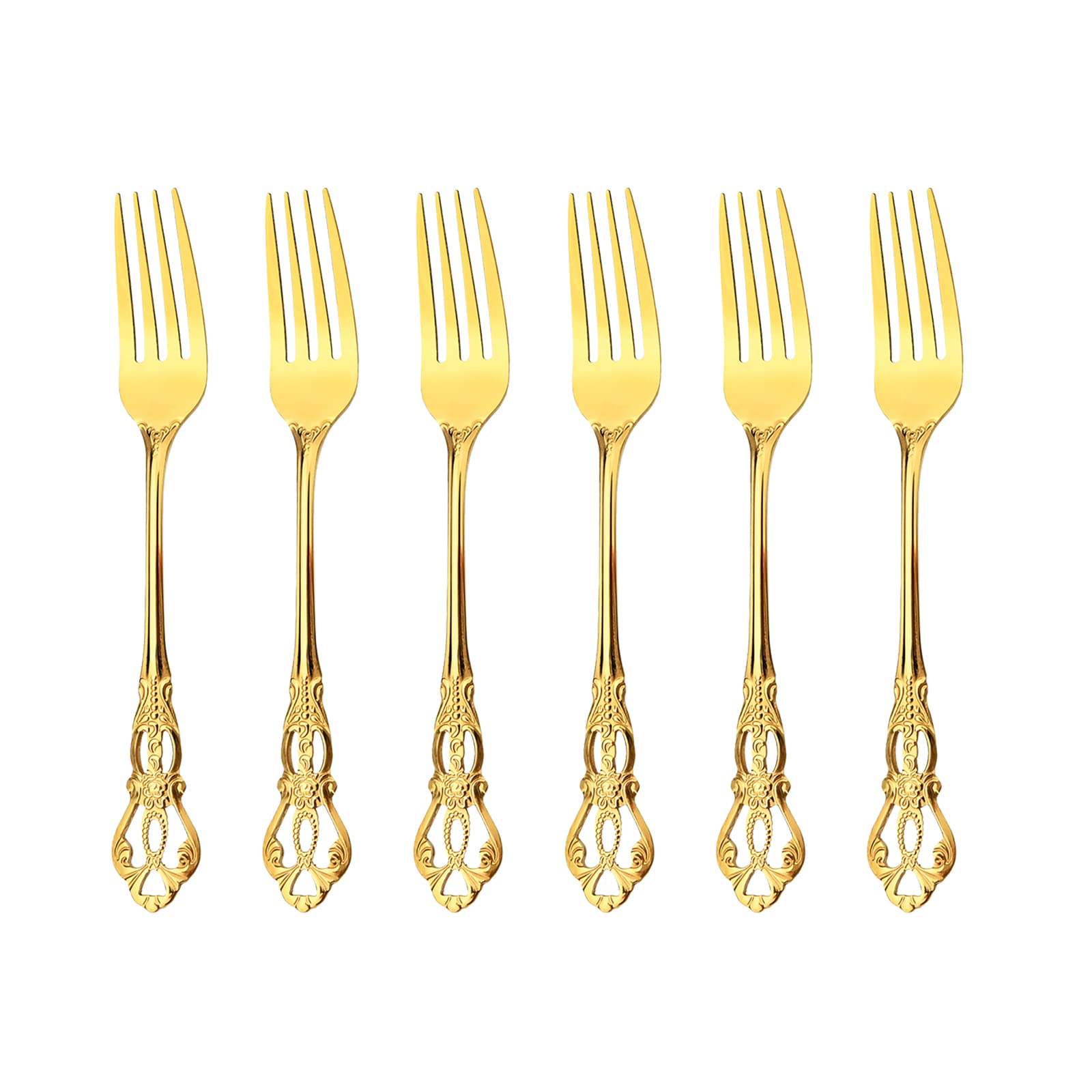 Snplowum 6 Piece Royal Gold Salad Fork, 18/10 Stainless Steel Dessert Fork,7.36 inch