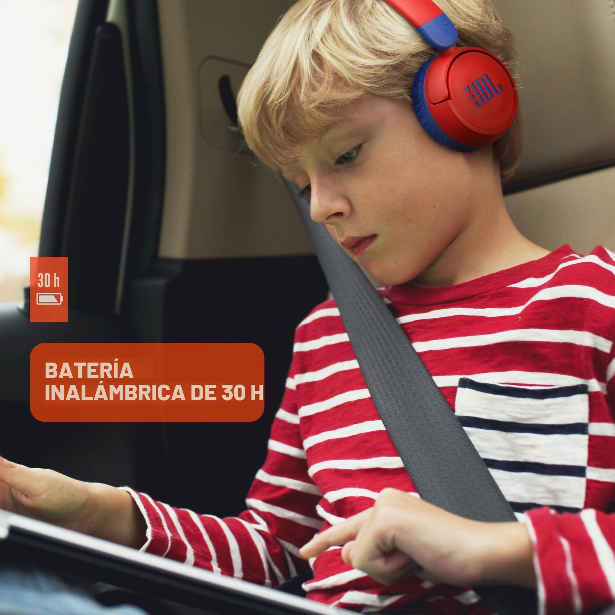 JBL JR310BT Audífonos Inalámbricos para Niños Bluetooth, Drivers de 32mm, Sonido de hasta 85 dB, Reproducción 30 Horas - Rojo