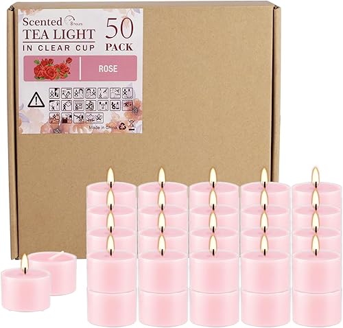 Velas aromáticas de rosas en taza transparente, 8 horas de combustión limpia constante sin olor, ideal para vacaciones, bodas, spa, emergencia y