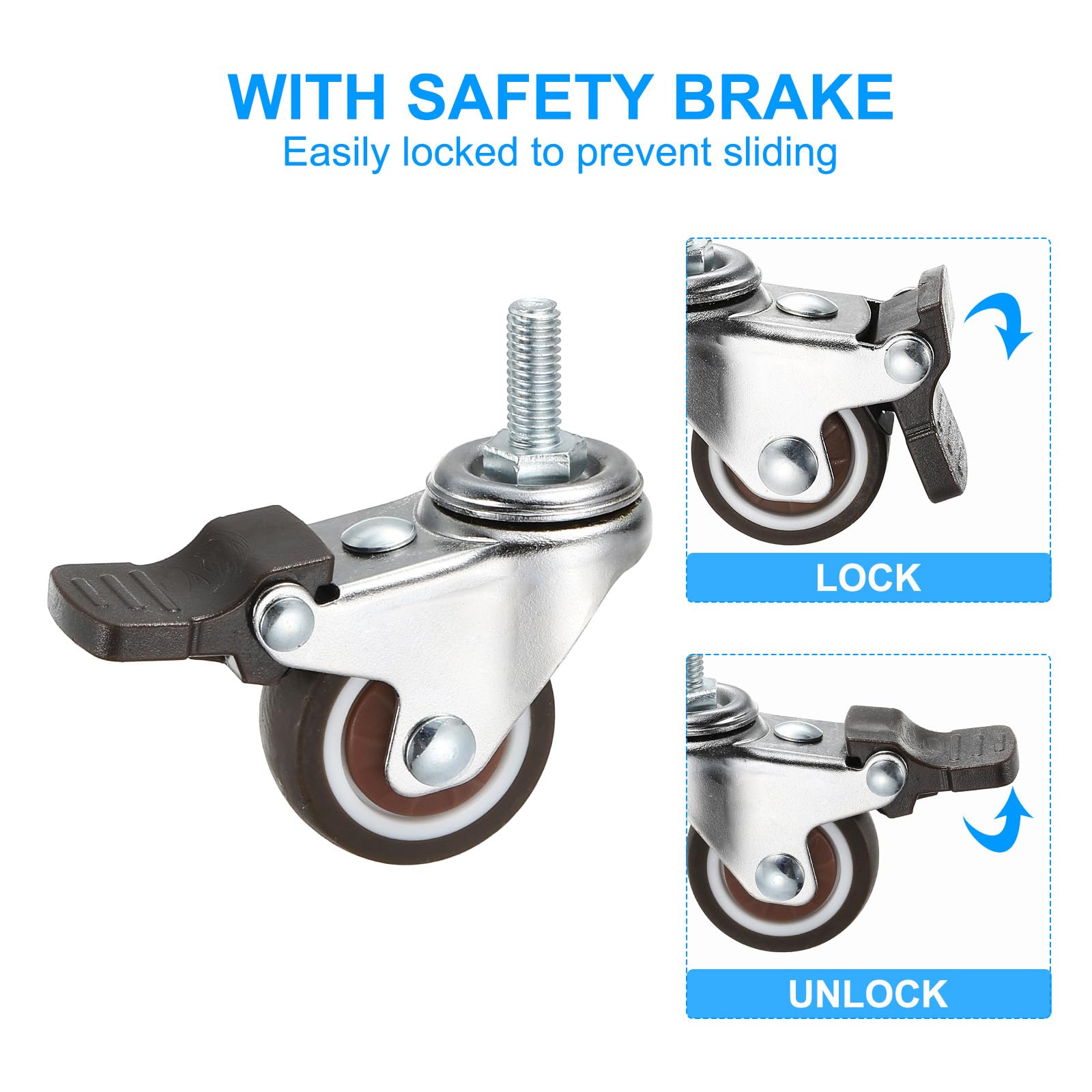 PATIKIL 1.25 Inch Swivel Caster Wheels with Brake - Image 4