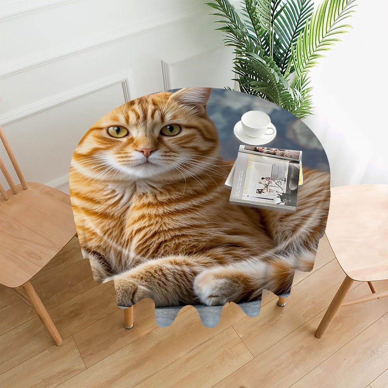 FekiLoot Cat Tablecloth Decorative Round Table Cloth Wrinkle Resistant Washable Circle Table Cover Round Tablecloth for Picnic Party Camping Dining 60 Inch