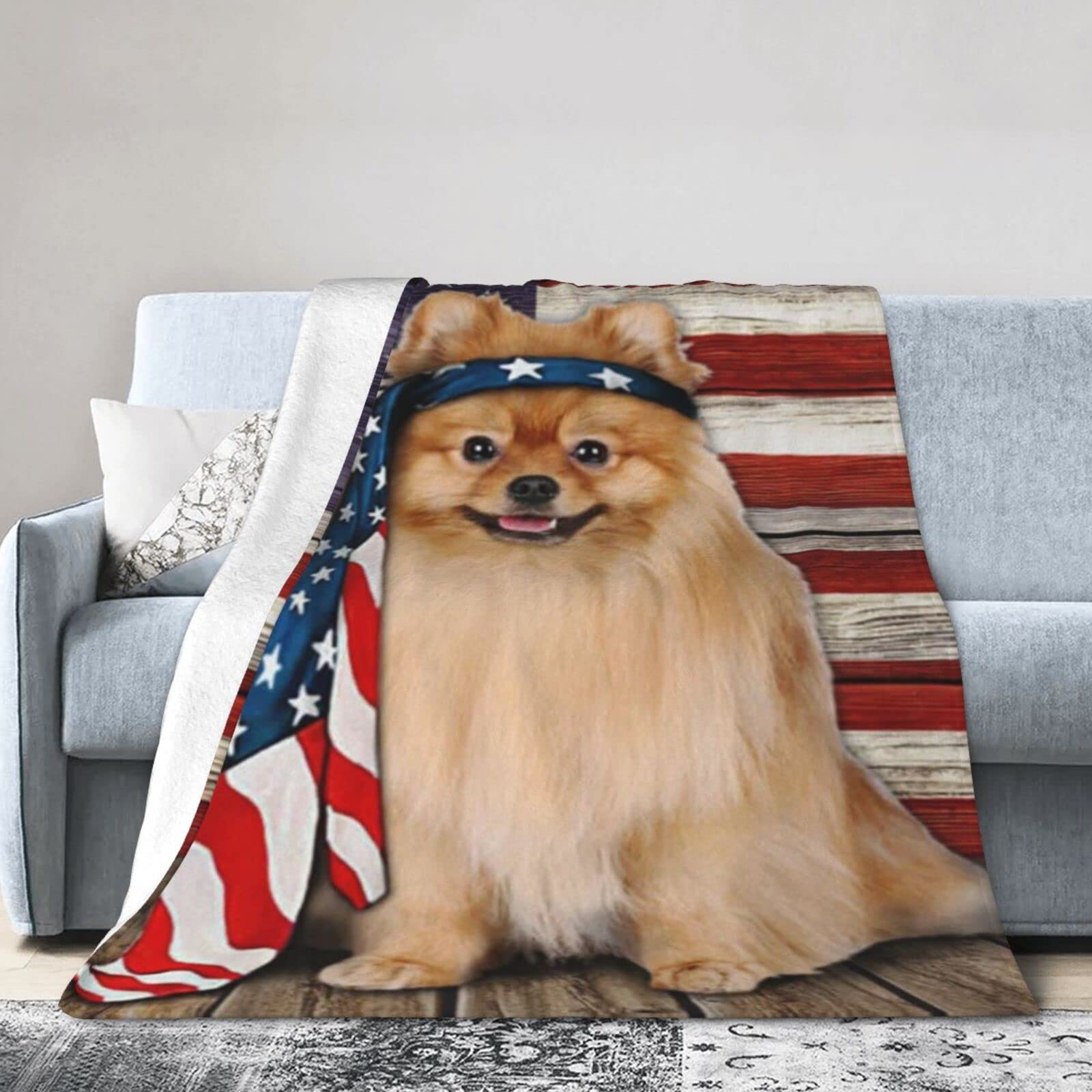 Lsjuee Christmas Flannel Fleece Blanket 80"X60" Pomeranian Dog Charming Dog Bed Throw Blanket Funny Ultra-Soft Travel Winter Blankets for Boys Keep Warm