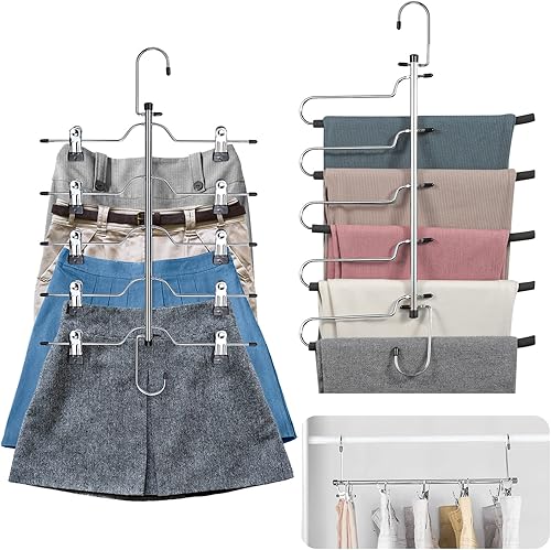 Miniatura 1 de CINKSY Percha de falda para pantalones que ahorran espacio 5 en 1 para pantalones y jeans con espuma antideslizante acolchada de metal con clips