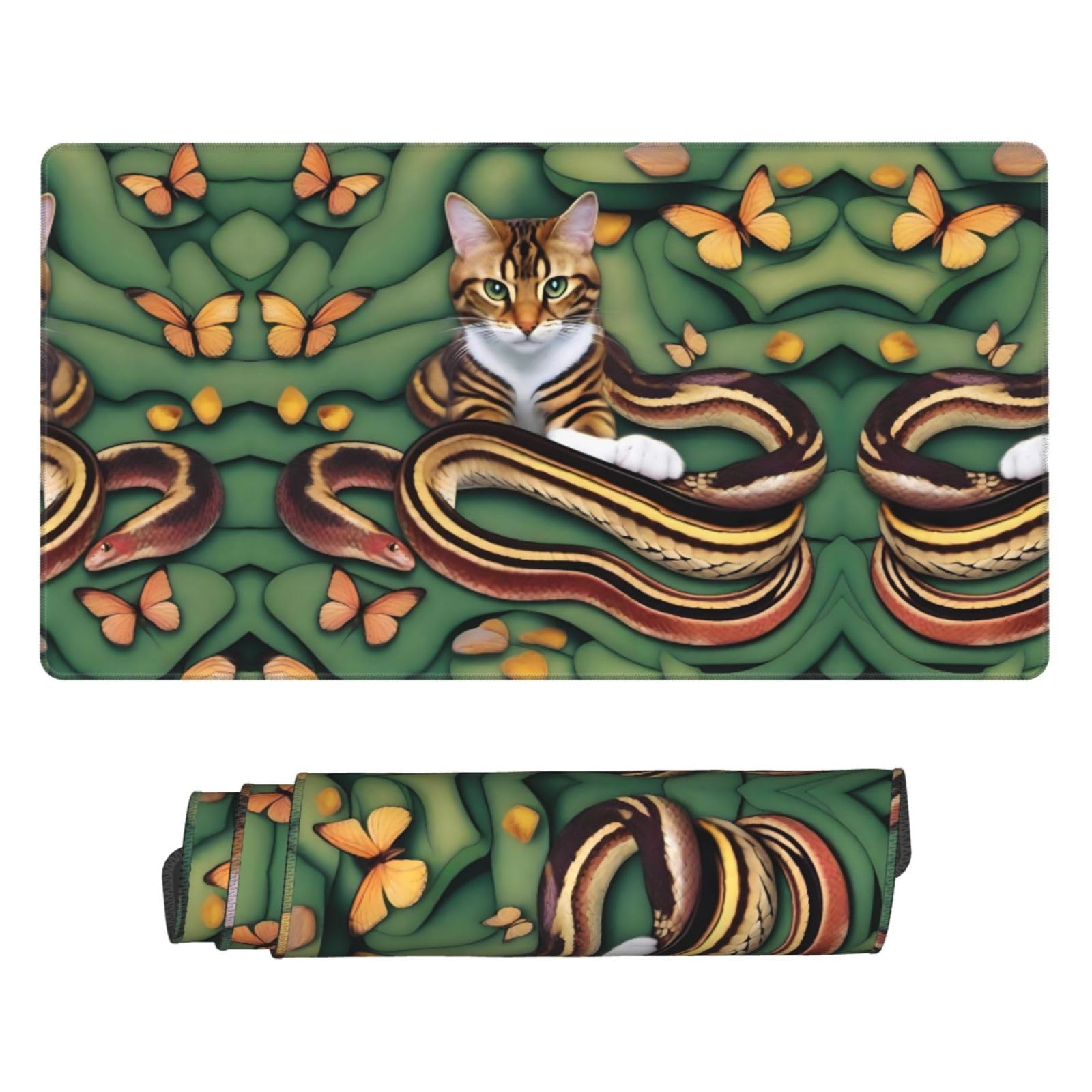 The Story of the Snake and the cat, tappetino da scrivania grande per tastiera, base in gomma, motivo stampato, per ufficio, gaming, laptop, PC, nero