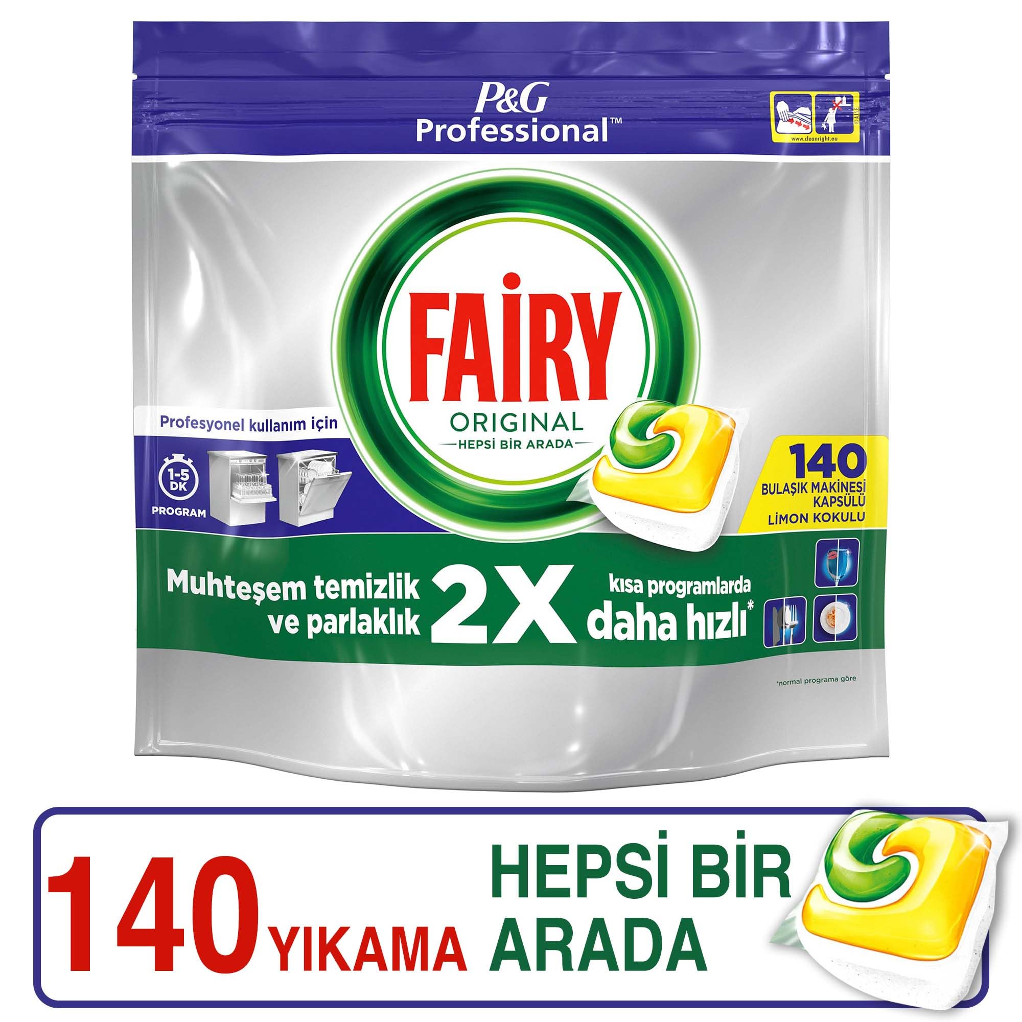 Fairy Proffesional Hepsi Bir Arada Bulaşık Makinesi Deterjanı Limon Kokulu Kapsül 140 Yıkama