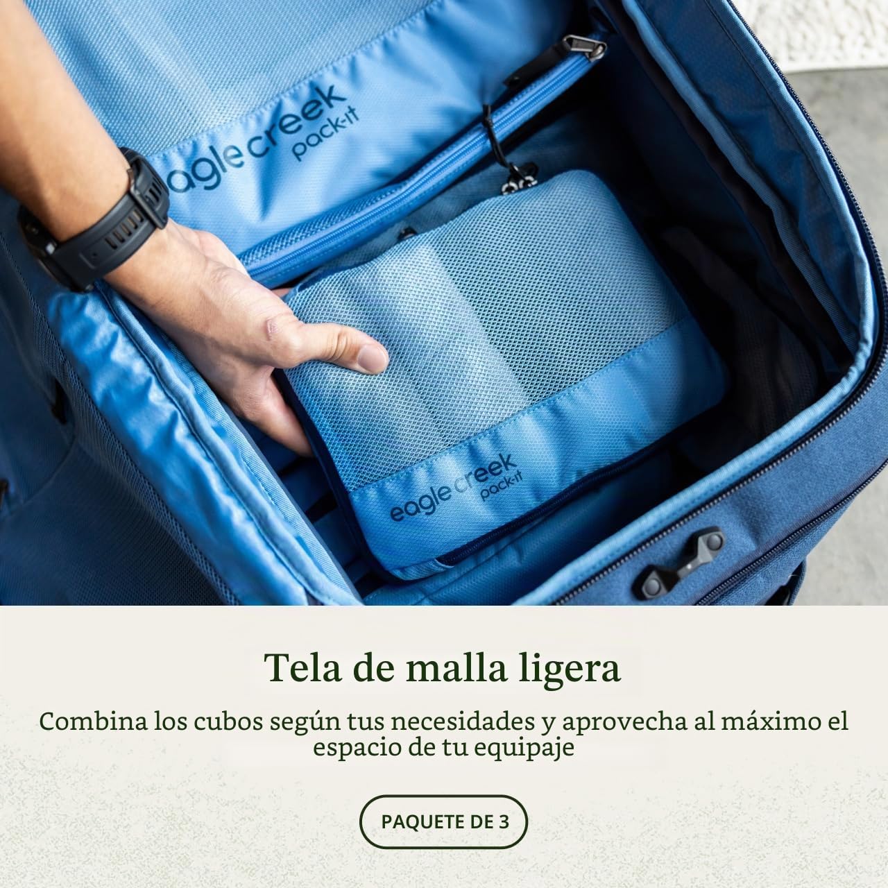 Eagle Creek Pack-It - Juego de cubos de embalaje para compartimentar el equipaje, duradero, ultraligero, resistente al agua, cierre de cremallera de fácil agarre, ventanas de malla, azul, talla única