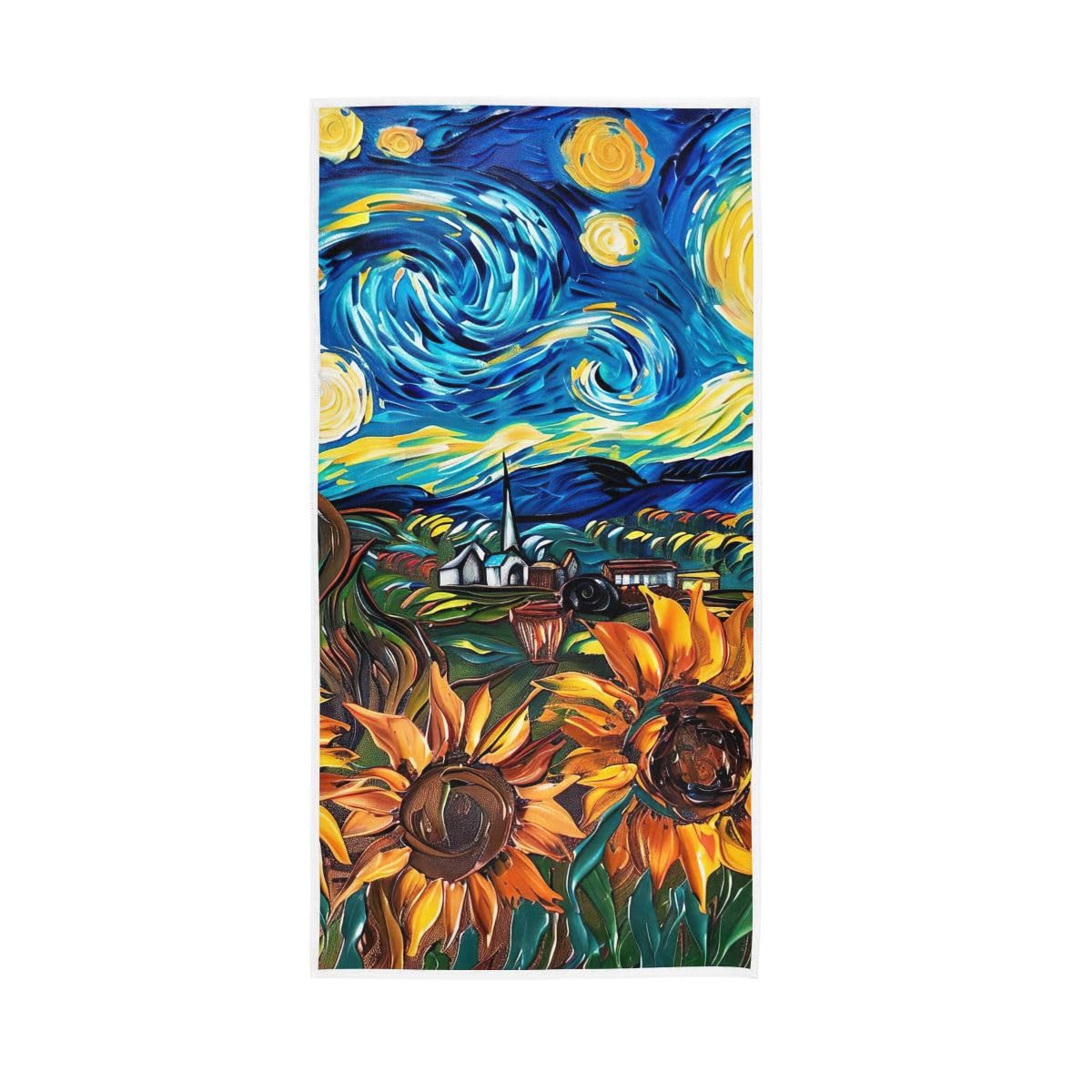 LSRCPD Sunflower Field Under Starry Sky Hand Towels and Wash Cloths for Bathroom, Hand Towel for Bathroom, Travel, Camp, Hotel, Spa 15 x 30 Inches