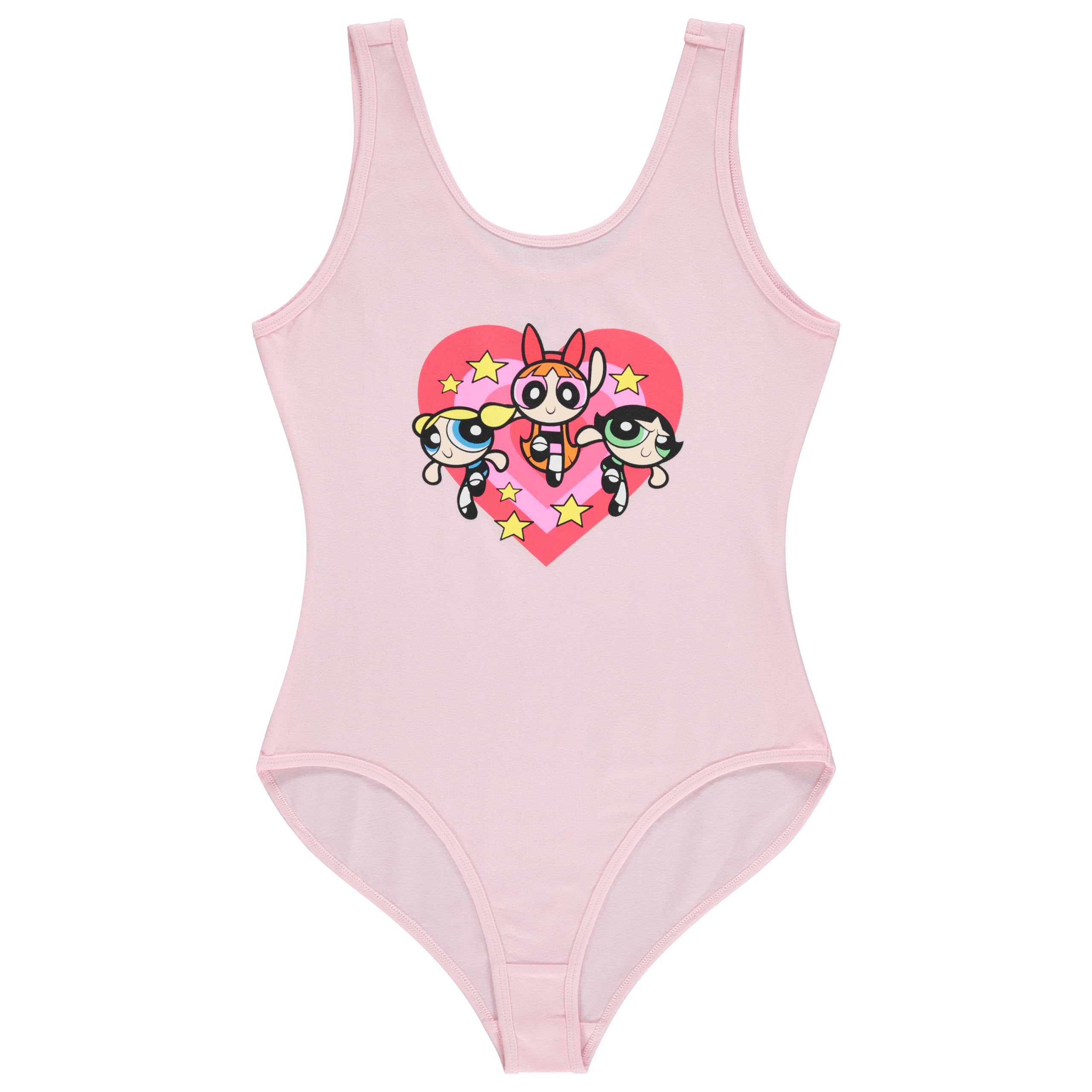 Powerpuff Girls Ladies Bodysuit Shapewear - Buttercup, Blosson, Bubble and Mojo Jojo Girls Tank Top Bodysuit, Light Pink, XX-Large