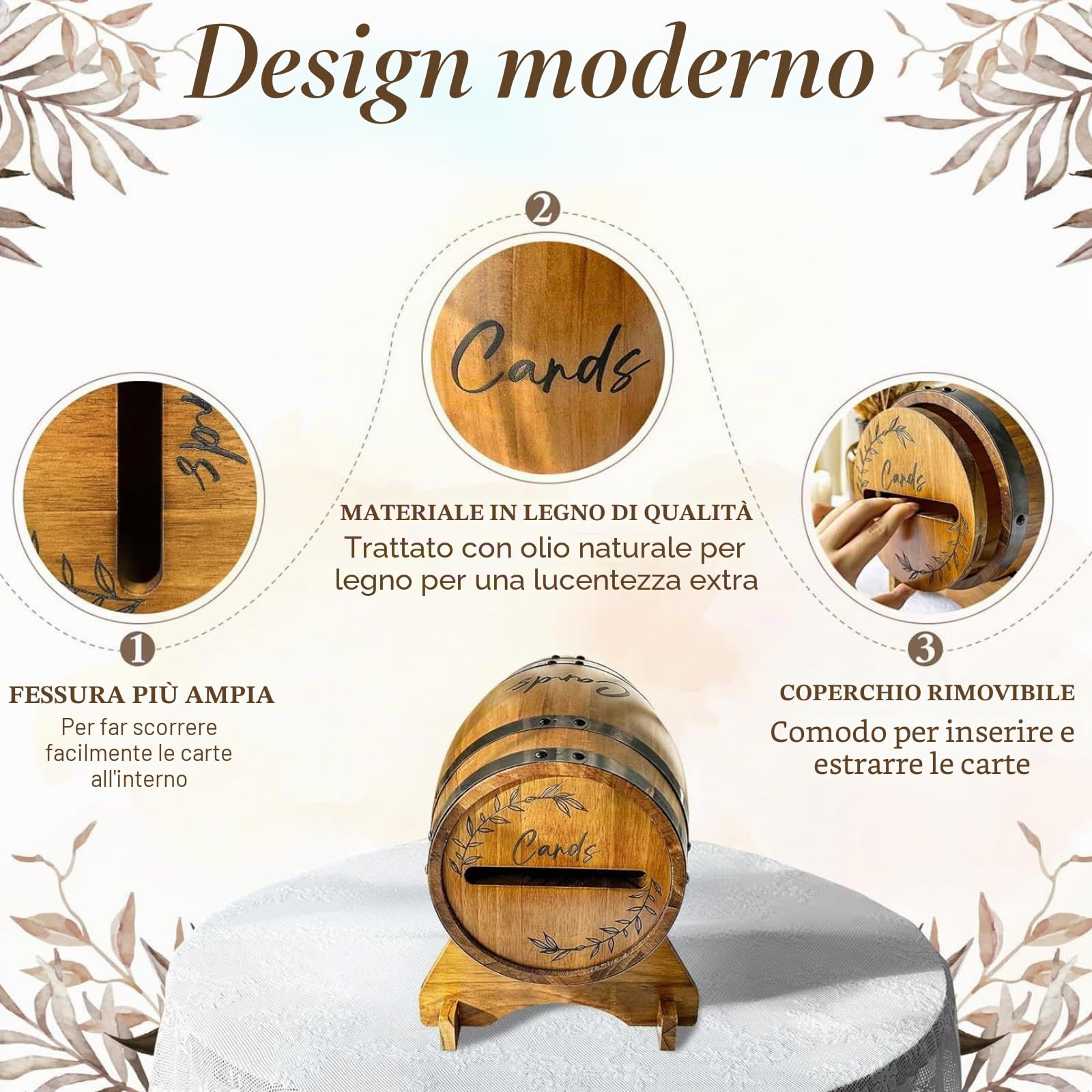 Baoblaze Scatola Porta Biglietti da Matrimonio in Legno per Feste, Robusta Scatola Porta Busta con Fessura e Supporto, Biglietti da Visita a Forma di Botte