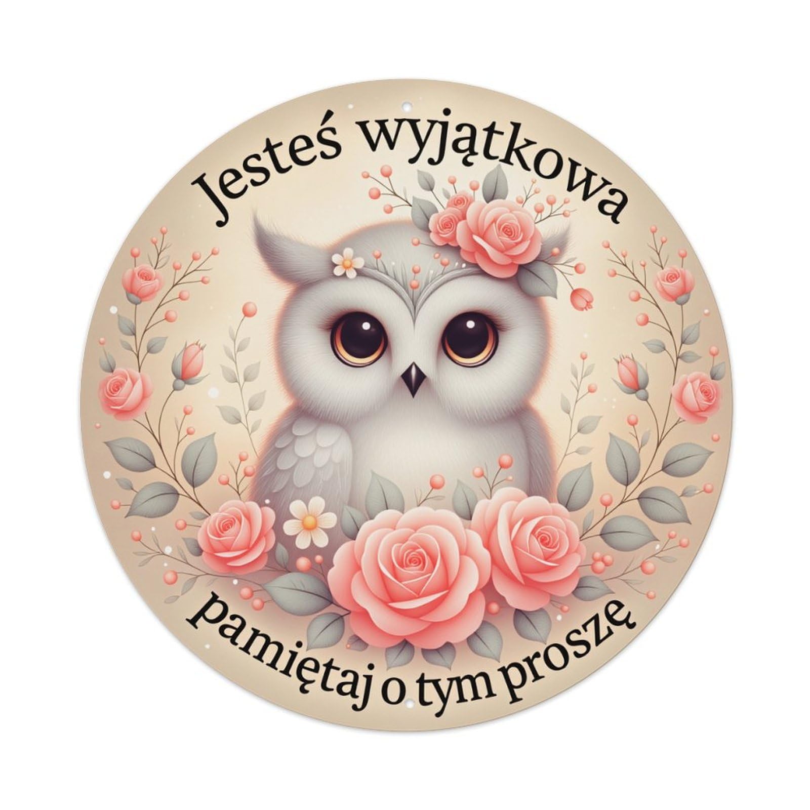 Owl Flowers Roses Leaves Text Round Tin Sign Vintage Style Metal Sign Home Bar Garden Wall Plaque Decor Metal Poster 8x8 Inch