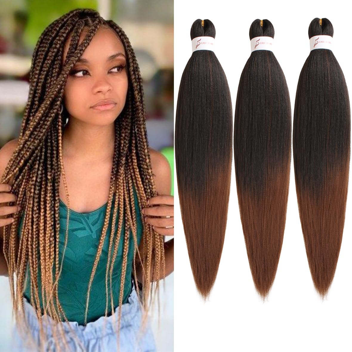 Leeven 30 Inch Pre Stretched Braiding Hair 3 Packs Synthetic Kanekalon EZ Braiding Hair Crochet Braiding Hair Extensions /T30#