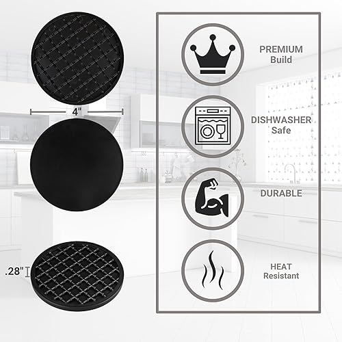 Miniatura 2 de Posavasos con soporte, 4 unidades, posavasos para bebidas calientes o frías, duradero, antideslizante, antiadherente, negro (negro)