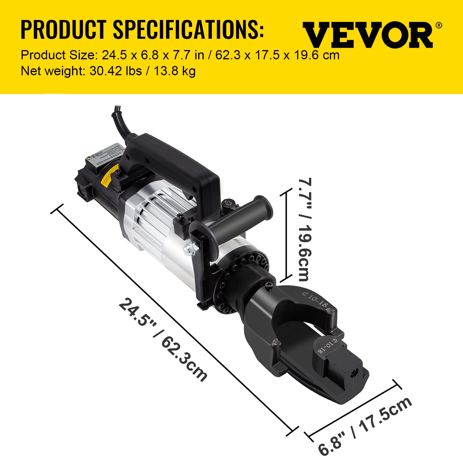 VEVOR Piegatrice per Barre Elettrica 1500 W, Piegatrice Idraulica Portatile Angolo di Piegatura 0-90° Diametro 10-22 mm, Piegatrice per Barre d'Acciaio con Valigetta Attrezzi per Tubi d'Armatura