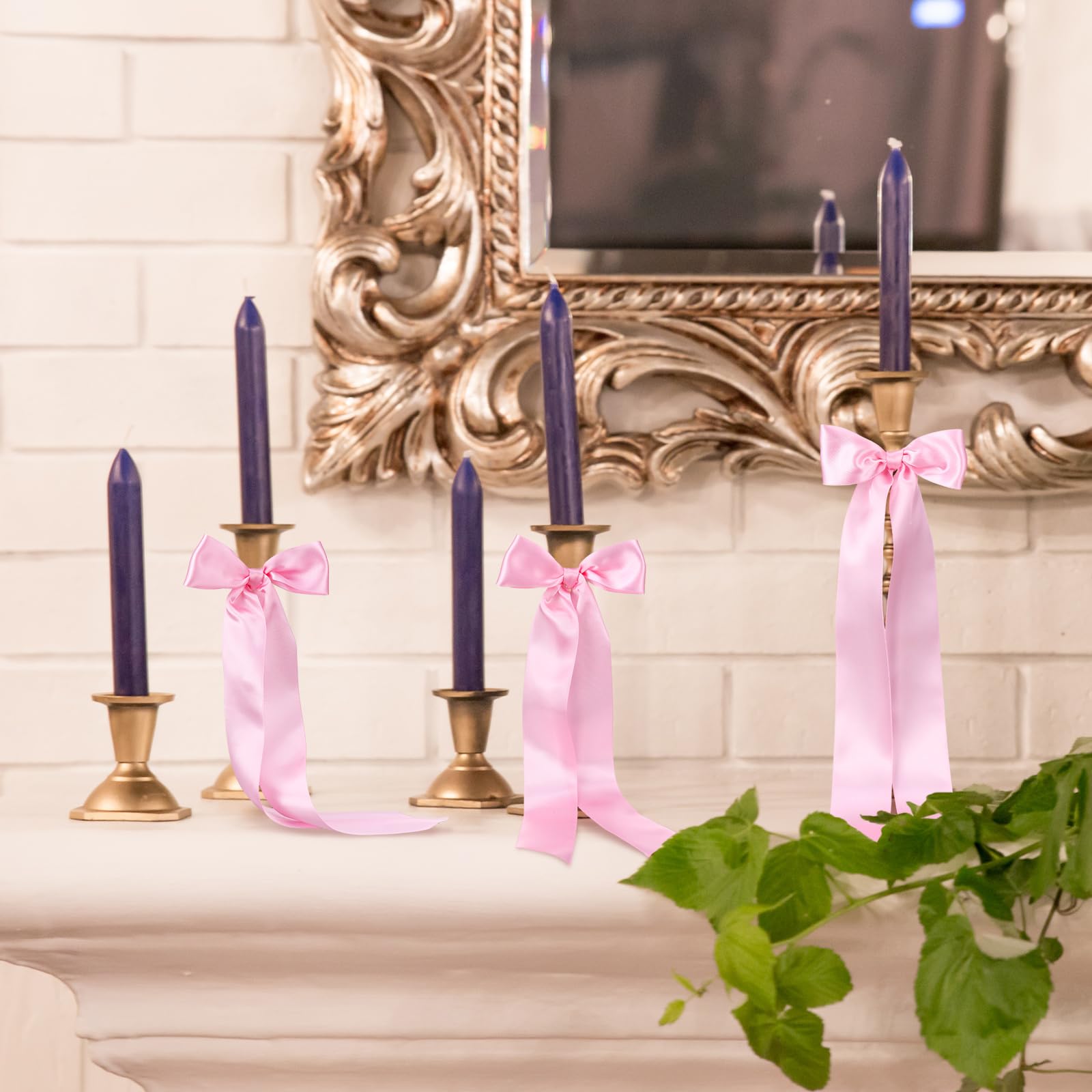 12 lazos rosados de Navidad para decoración de velas de 13 pulgadas, grandes lazos de decoración de coqueta para mesa, portavelas autoadhesivo, envoltura de regalo, boda, despedida de soltera 7
