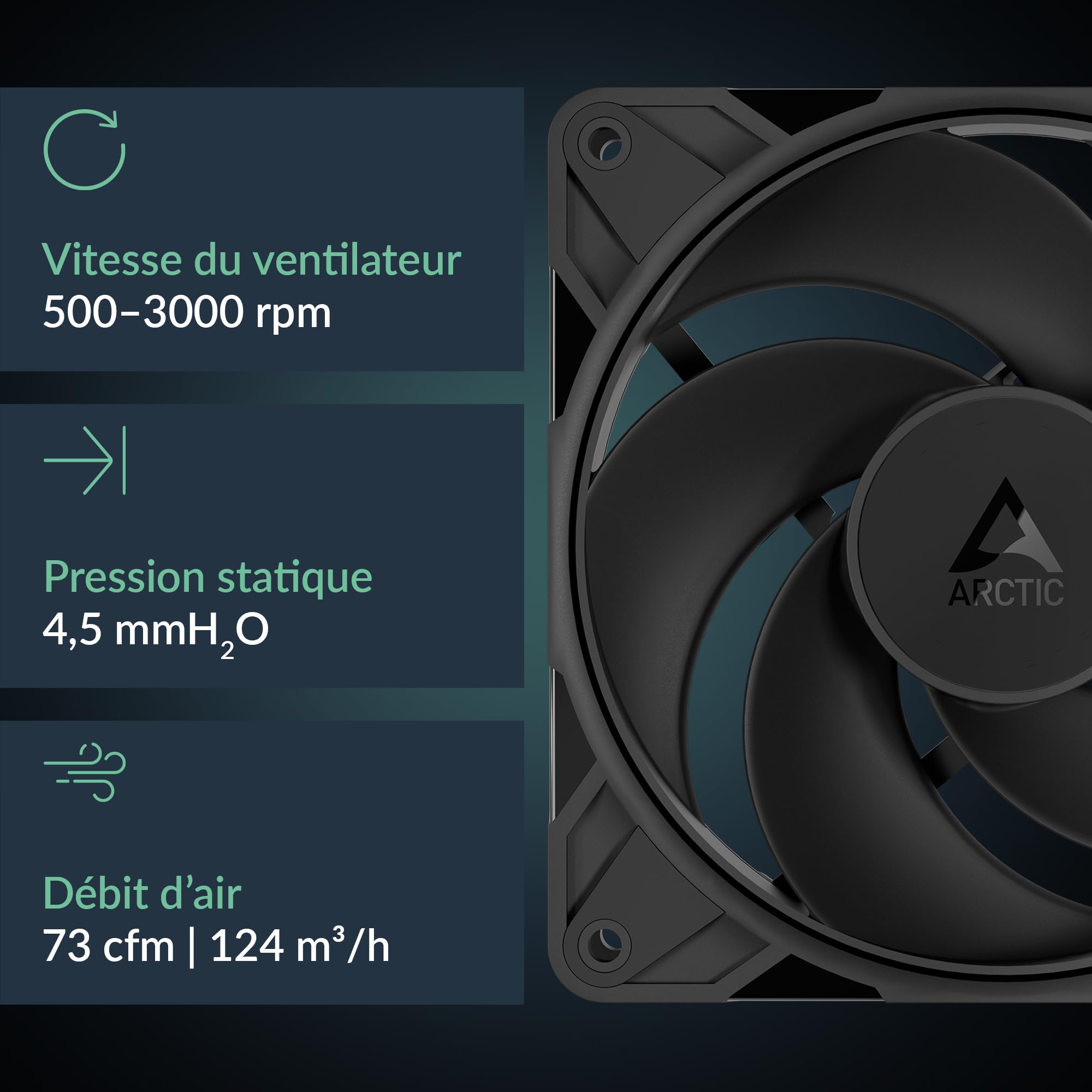 ARCTIC P12 Pro Reverse – 3 Pack – 120 mm Najwyższej jakości wentylator rewersyjny z rozdzielaczem, Wentylator PWM z rozgałęźnikiem kabla Y, 500-3000 rpm, 0 rpm <5% PWM, FDB, 4-Pin - Czarny