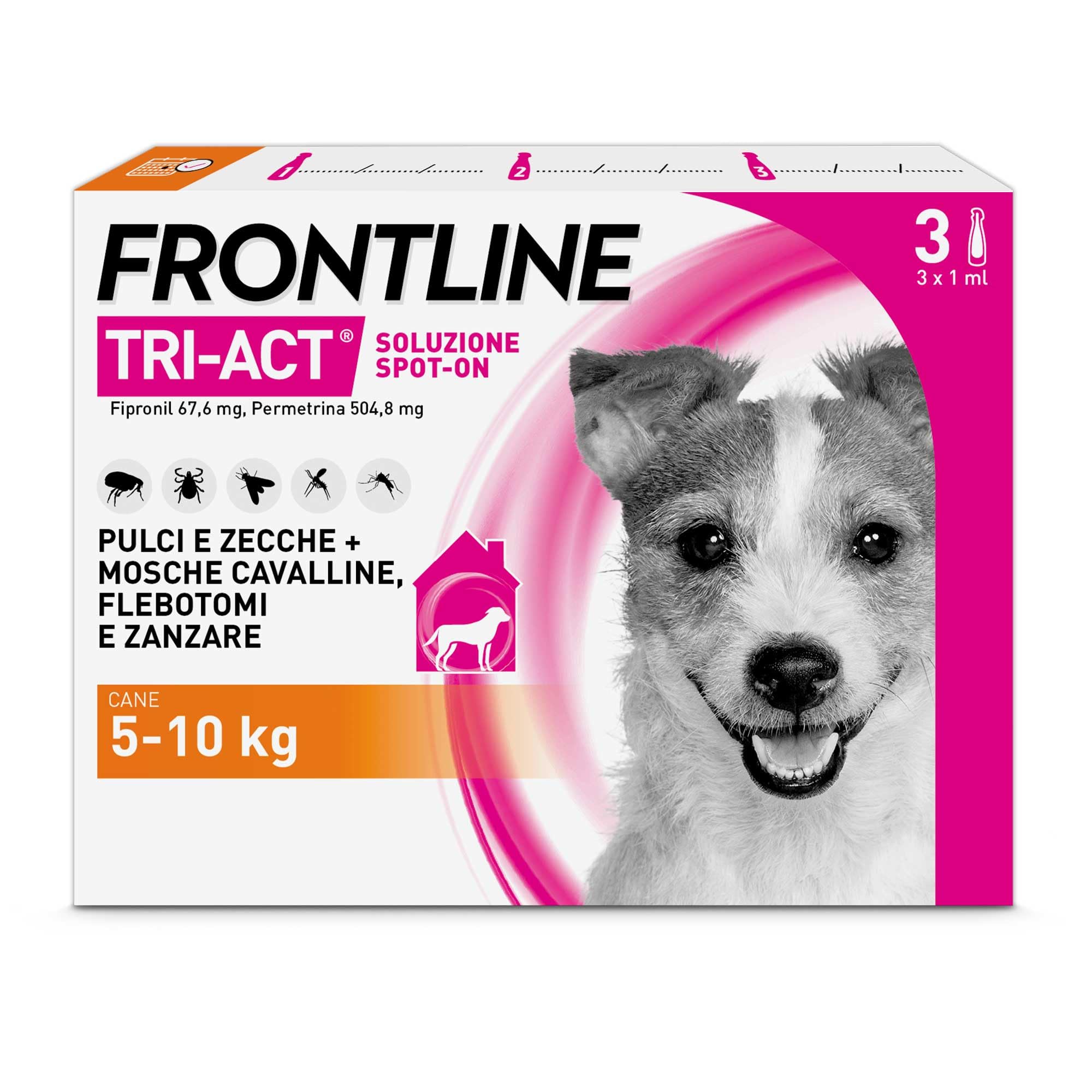 FRONTLINE Triact, 3 Pipette, Cane S (5-10Kg), Antiparassitario per Cani e Cuccioli di Lunga Durata, Protegge il Cane da Pulci, Zecche, Zanzare, Pappataci e Leishmaniosi, Antipulci 3 Pipette