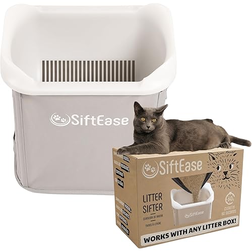 Cat Litter Sifter - SiftEase Litter Box Sifting, Fast Scoop Free Cleaning, Large Sift with Bin for Longer Lasting Litter, Easy Clean Sifting Litter Box Cleaner (Light Grey)