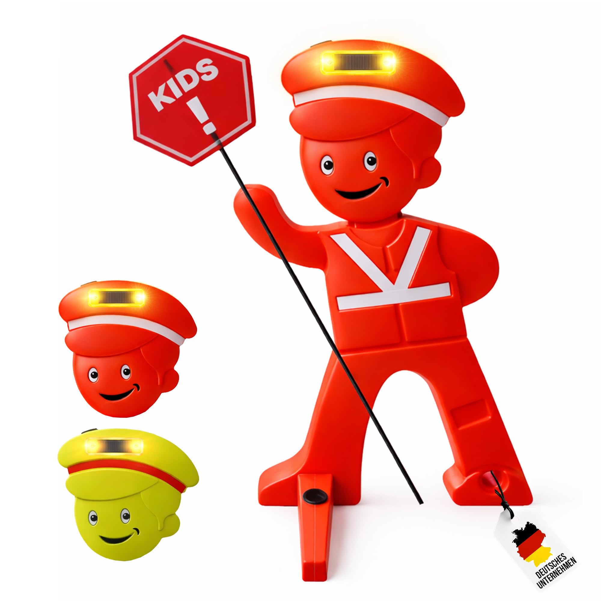 SafetyGuy Achtung Kinder Aufsteller mit Reflektoren | 120 cm Kinderwarnaufsteller mit Reflektoren, breitem Standfuß und optionalem Solarlicht für Einfahrt, Spielstraße