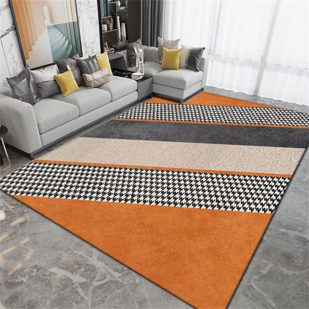Alfombras Dormitorio Modernas Alfombras Dormitorio Modernas Alfombra Rectangular De Fácil Cuidado para Pasillo, Alfombra Gris Y Naranja Alfombra Despacho 120X160Cm 3Ft 11.2''X5Ft 3''