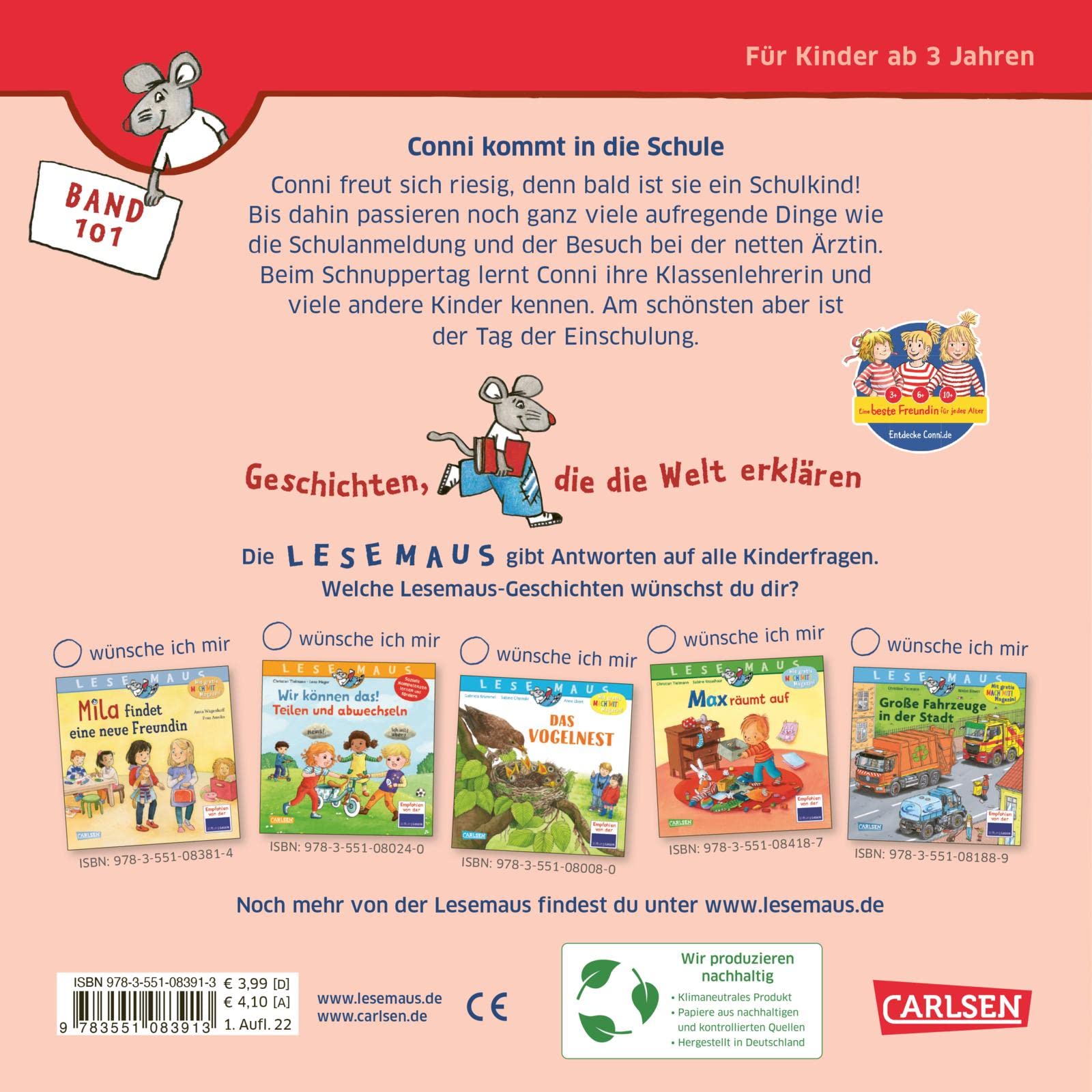 LESEMAUS 101: Conni kommt in die Schule: Kleines Bilderbuch für Vorschulkinder