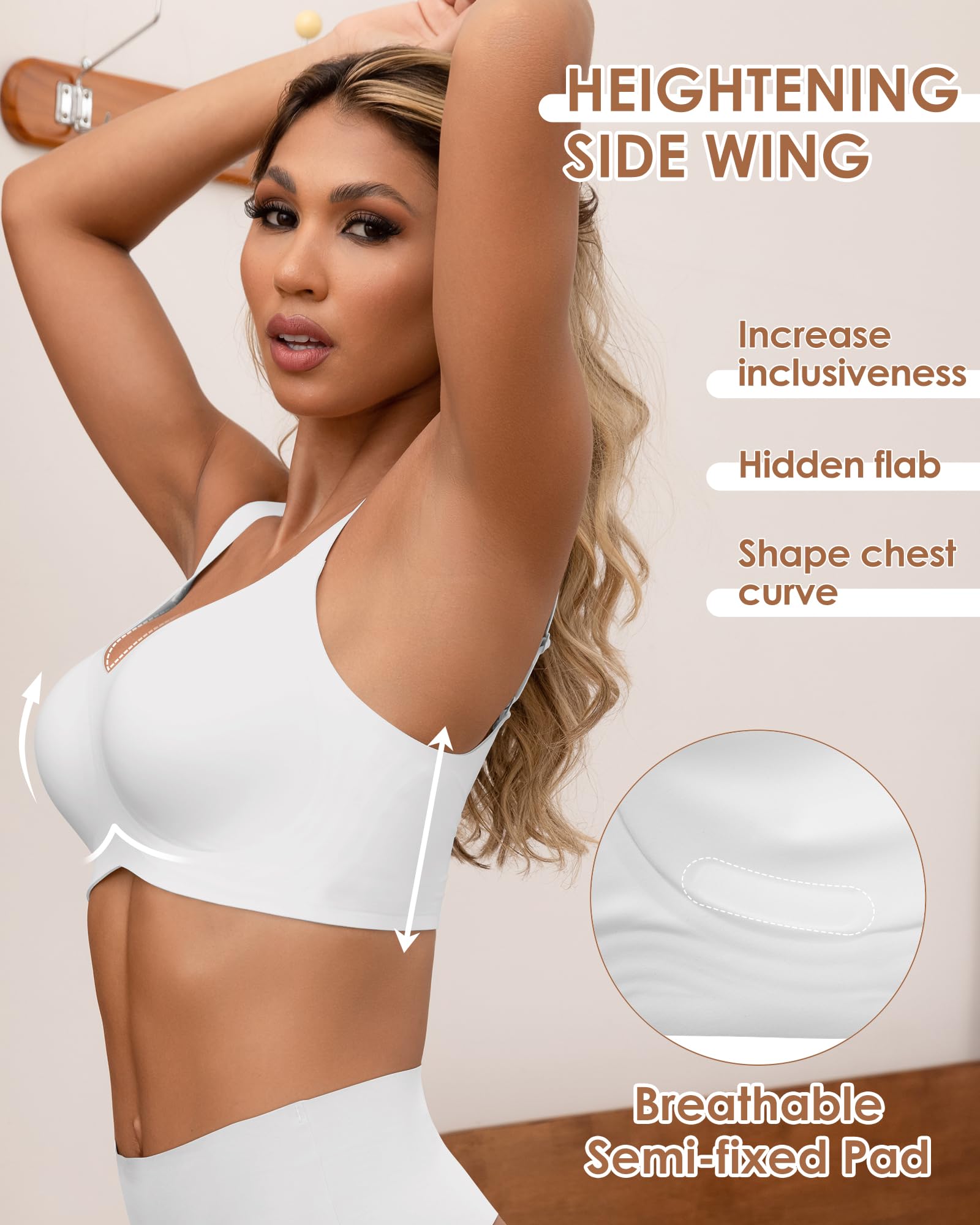 HORISUN Reggiseni Senza Cuciture Reggiseno Push up Wireless a Copertura Totale per Donne Comode Bralette di Supporto con Scollo a V