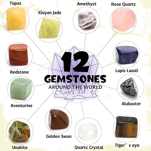 Miniatura 3 de WALARLO Kit de excavación de piedras preciosas científicas  Desenterrar 12 gemas reales cristales de tallo para niños kit de colección de rocas de