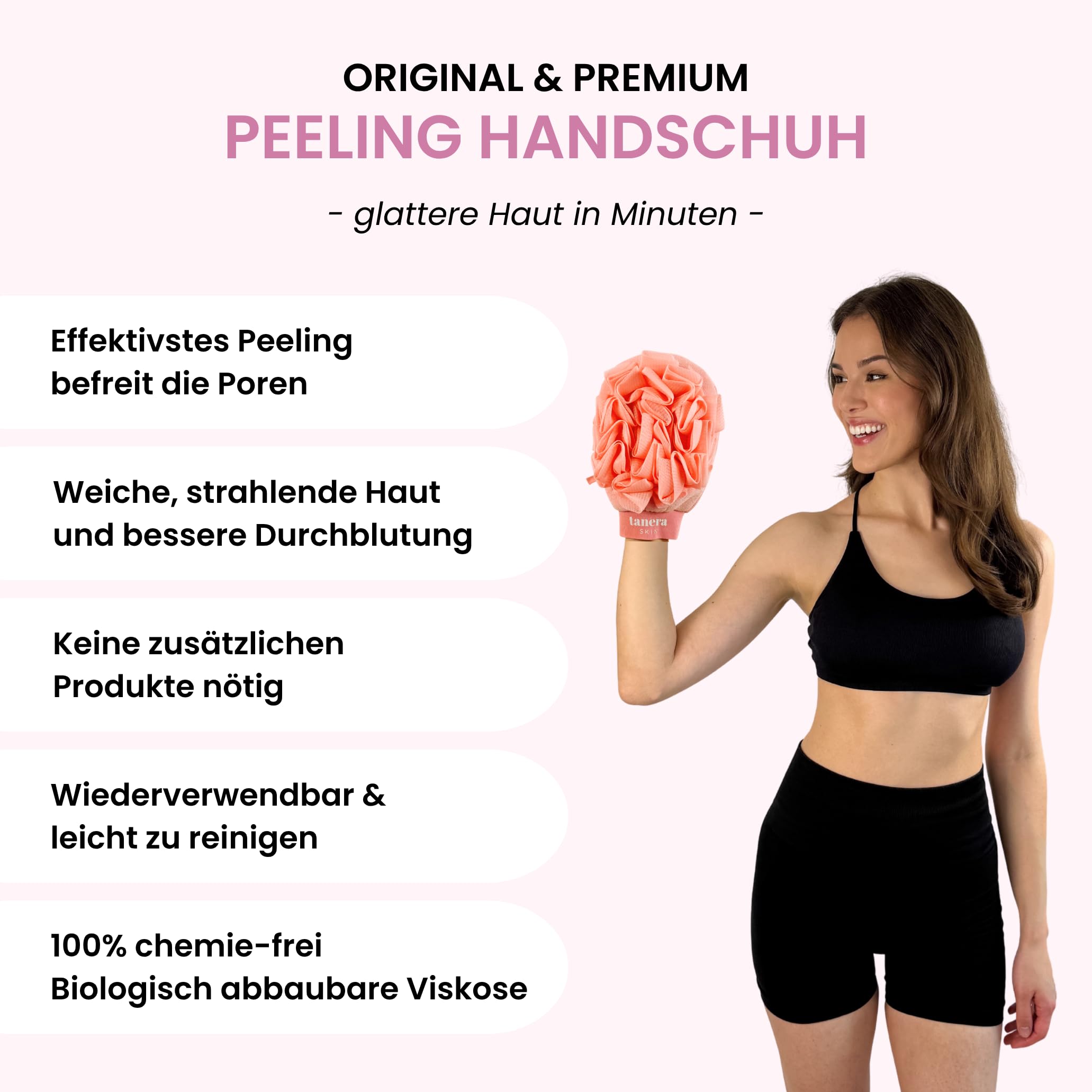 2-in-1 Tanera Skin Peeling Handschuh für Körper - das Original aus Die Höhle der Löwen - Reibeisenhaut, Keratosis Pilaris, Selbstbräuner Entfernung, Unreine Haut, Erdbeerbeine, Kessa Hamam Body Scrub