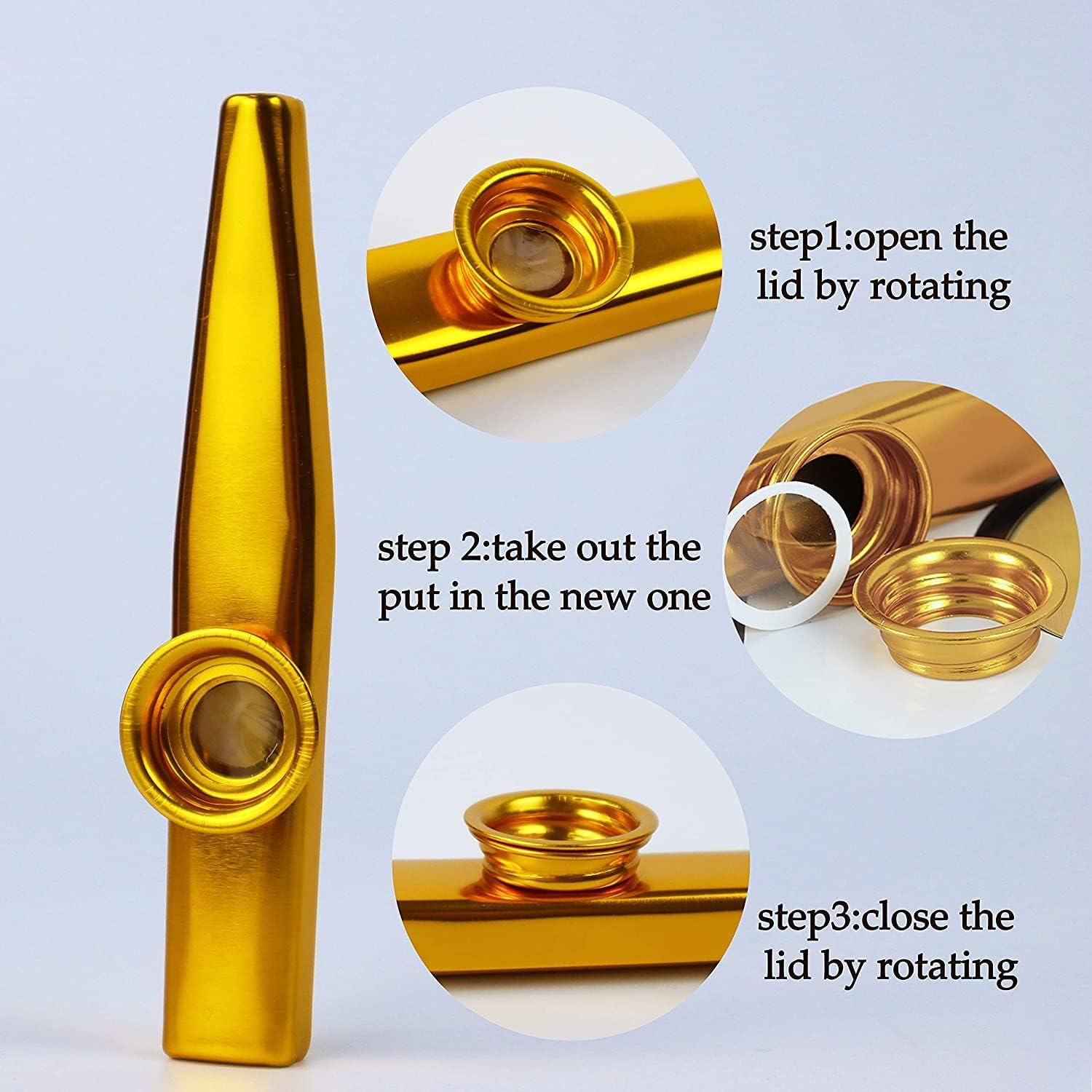 LYPER Metal Kazoo with Lanyard and 3 Membrane Flute Diaphragm, Aluminum