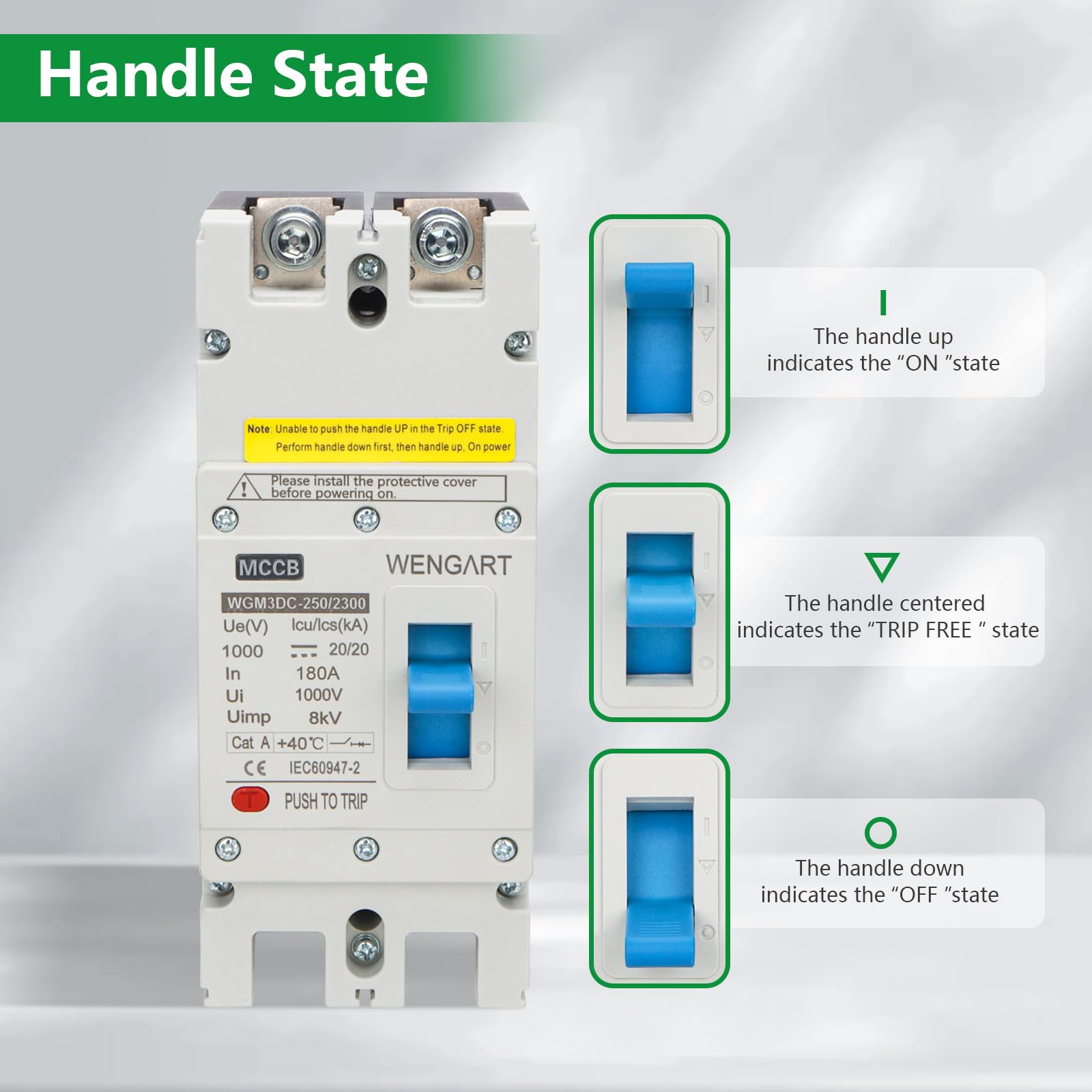 Wengart Disyuntor de Caja Moldeada (MCCB) CC 180A 1000V, 2 Polos, Interruptor Magnetotérmico de Alta Potencia para Almacenamiento de Baterías, Centros de Datos y Equipos de Comunicación