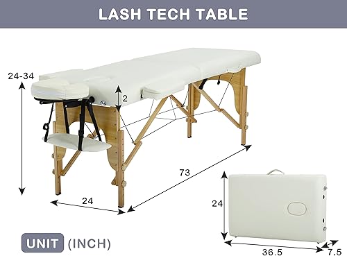 Miniatura 7 de Mesas de masaje de 24 pulgadas de ancho, cama portátil de pestañas de 73 pulgadas, mesa de spa portátil de altura ajustable, 2 mesas quiroprácticas
