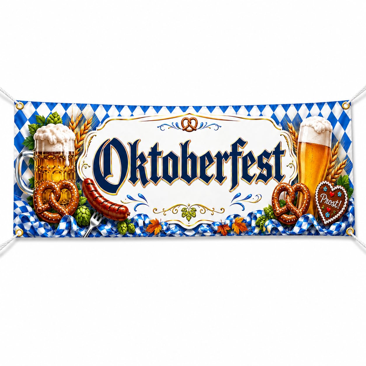 1 Pcs Oktoberfest Banner, Oktoberfest Hintergrund Banner 50 x 300 cm, White and Blue, Perfect for Oktoberfest Party, Beer Tents