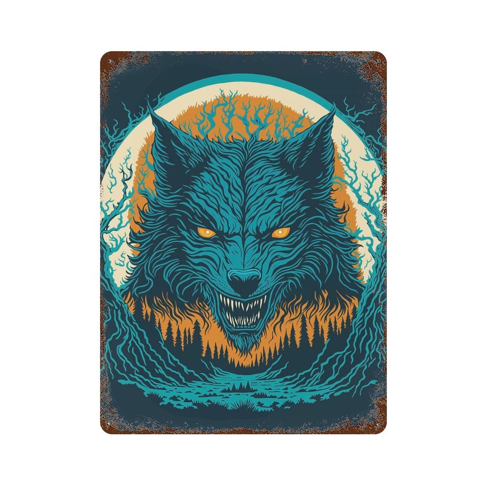 Rust Effect Werewolf Decorative Tin Sign 15.7"x11.8", Rustic Home Decor for Cafe, Home Bar And Lounge Decor