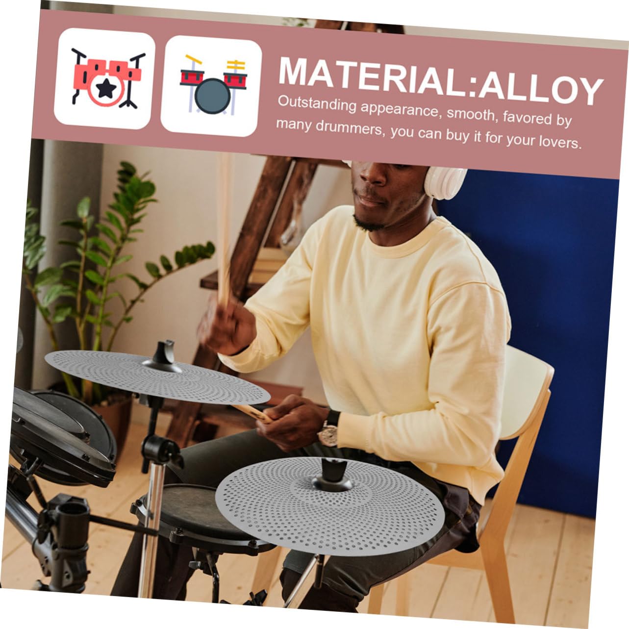 Set di 2 Piatti per Batteria Silenziosi in Lega Argento da 14 e 16 Pollici Riduzione del Rumore e Peso Leggero per Strumenti Musicali Acustici