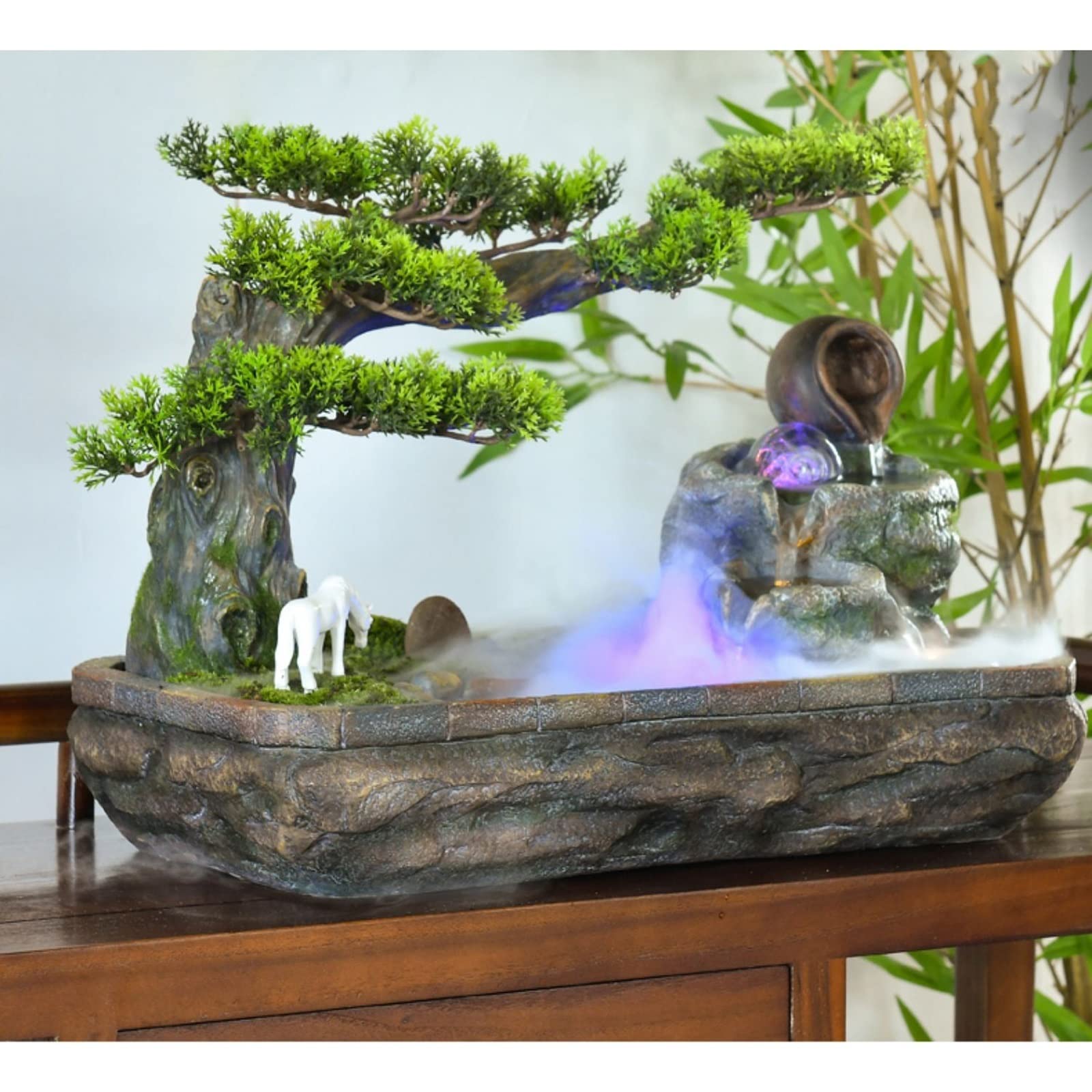 Fontana a cascata Fontana da interno for interni Rockery Fontana da tavolo con albero finto con sfera rotolante e fontana a pompa Decorazione da scrivania for la casa Fontane decorative da tavolo