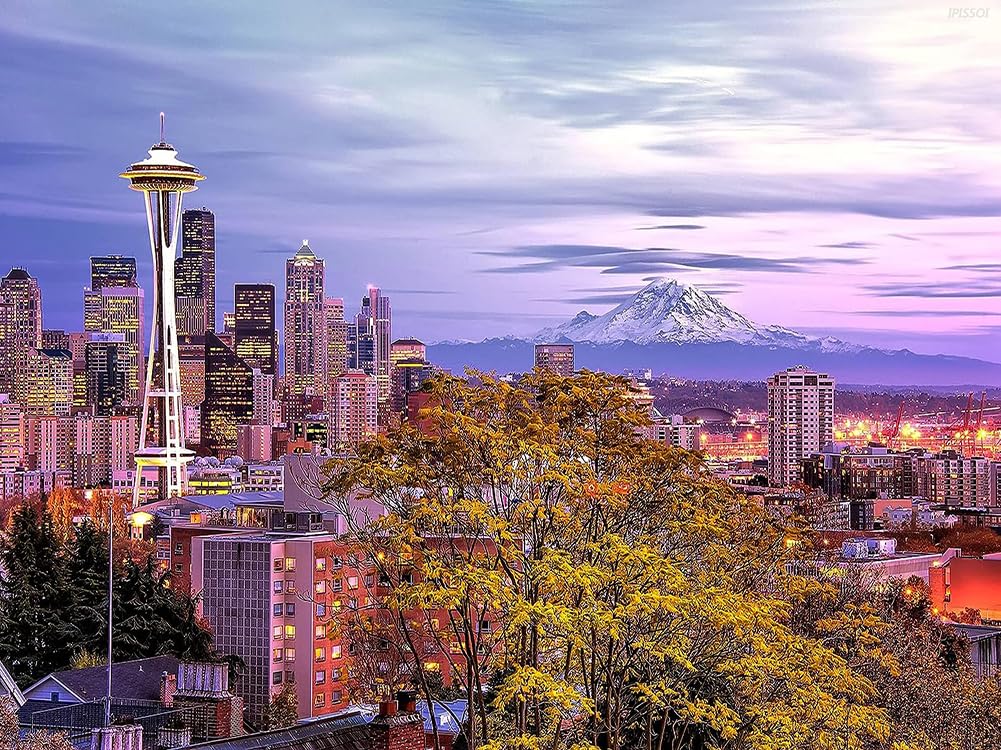 5D Diamond Painting, Seattle Skyline Washington Diamond Embroidery Paintings, DIY Diamond Painting Kits for Adults Diamond Art Home Wall Decor, 12x16