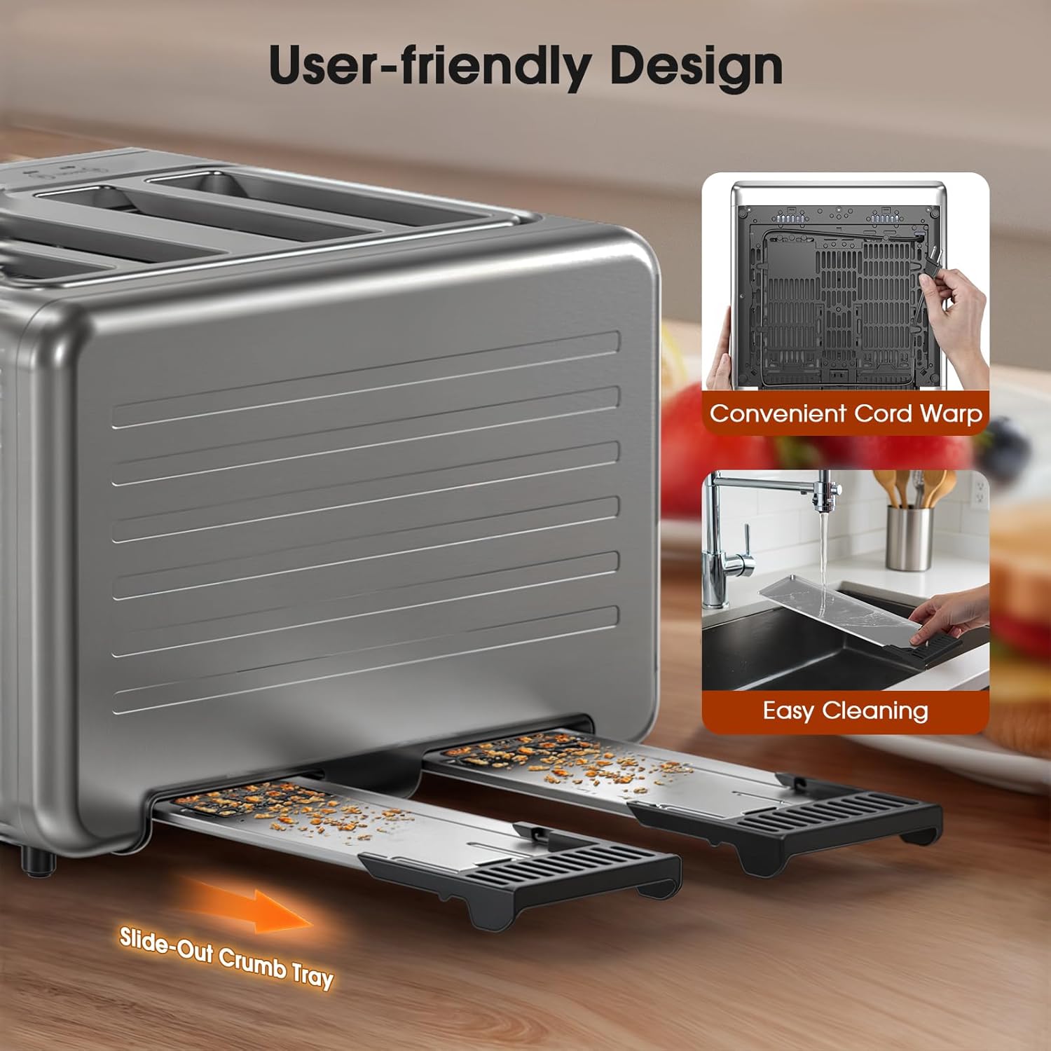 4 Slice Toaster Wide Slot– Dual Digital TouchScreen & Independent Control Panel | Single-Slice Modes/Reheat/Defrost | 1800W Stainless Steel Toaster for Bagels & Artisan Bread
