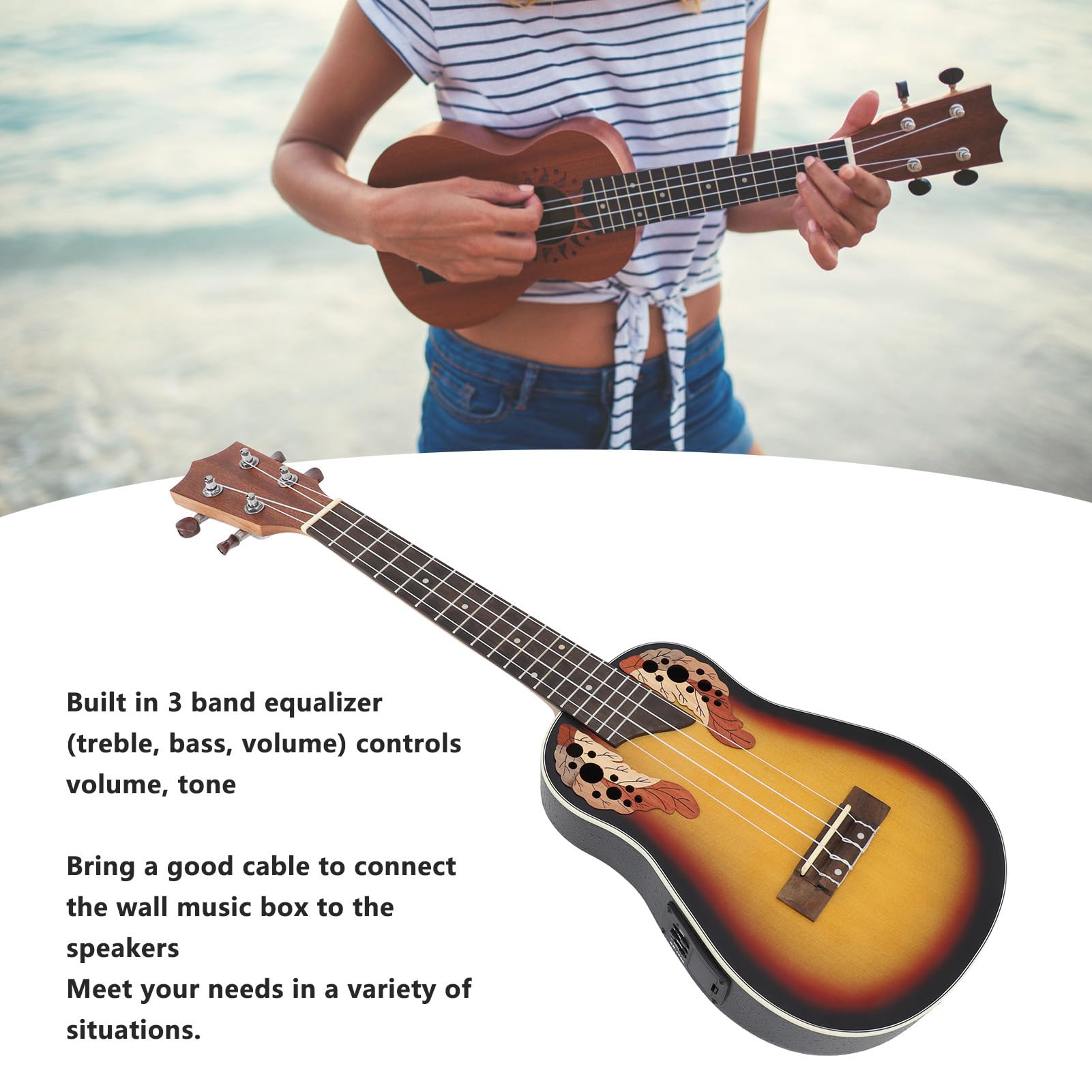 23-Zoll-Ukulele, Eingebauter 3-Band-Equalizer, für Aquila String Design, Holz-Ukulele-Saiteninstrument