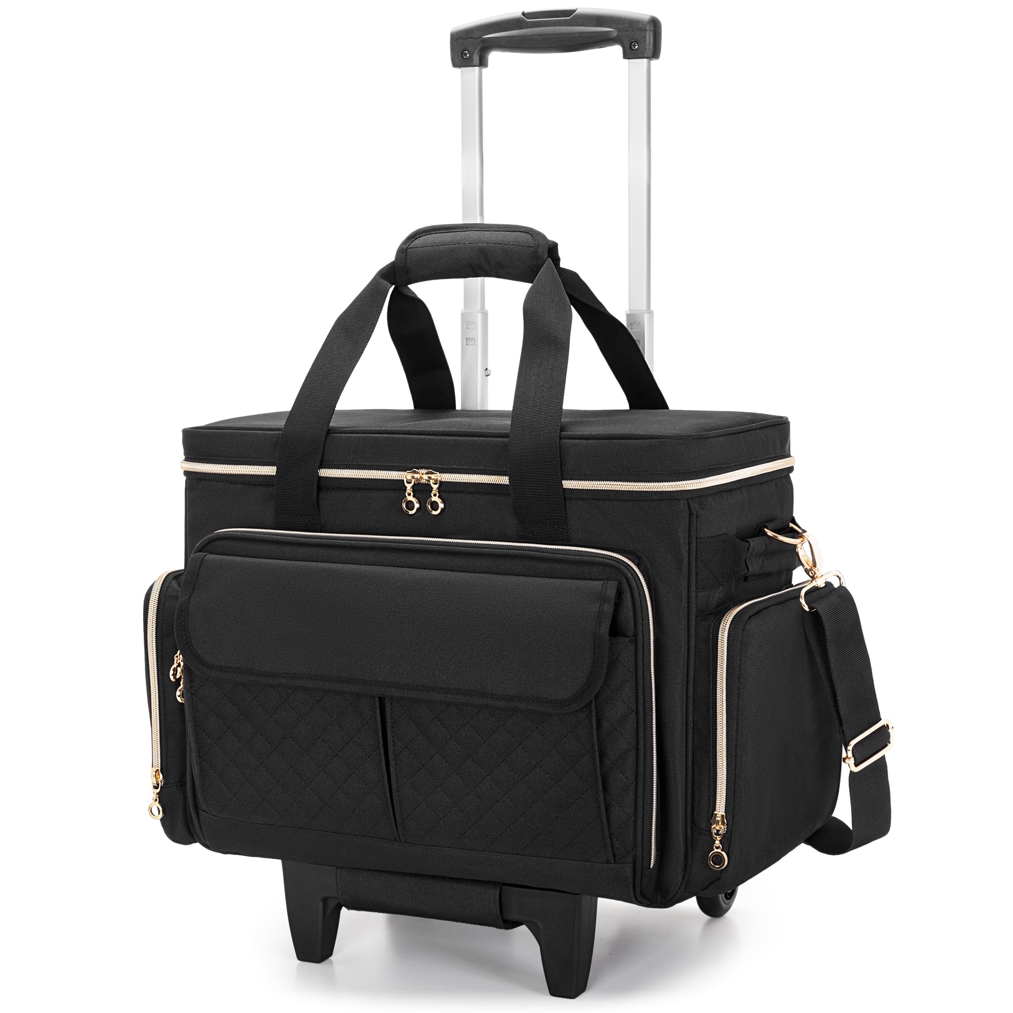 Luxja Bolsa para Máquinas de Coser con Múltiples Bolsillos, Estuche de Máquina de Coser con Ruedas y Correa de Hombro Desmontable (Compatible con Mayoría de Máquinas de Coser Estándar), Negro