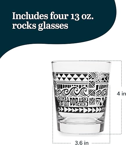 Miniatura 3 de Libbey Tiki Kahiko Rocks - Vidrio negro, 13 onzas, juego de 4
