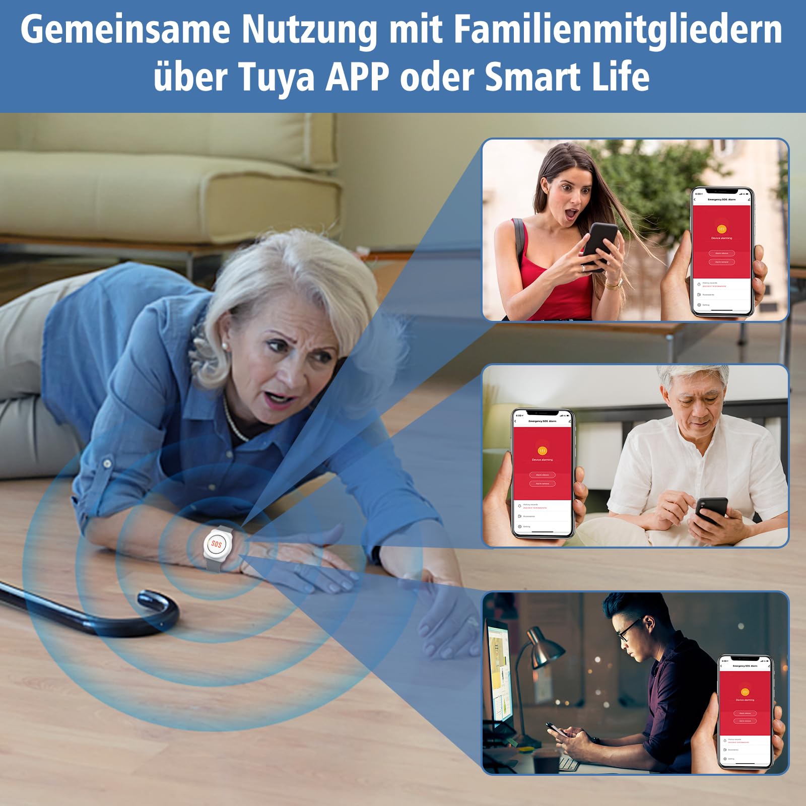 ChunHee Notrufknopf für Senioren Senioren Notruf Tuya WiFi Smart Notrufklingel Alert System für ältere Patienten Behinderte,Kinder