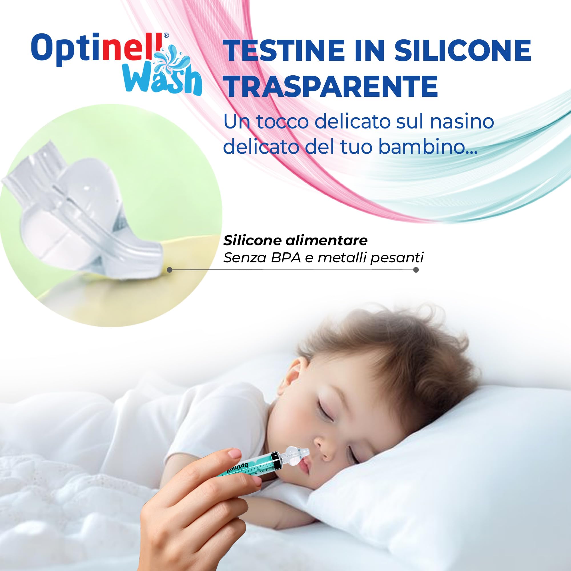 Optinell Wash – Siringa per Lavaggi Nasali Bambini 10ml con Beccuccio in Silicone Morbido | Kit Lavaggio Nasale per Neonato e Bambino | Senza BPA, Riutilizzabile, Igienico (2 Pezzi)