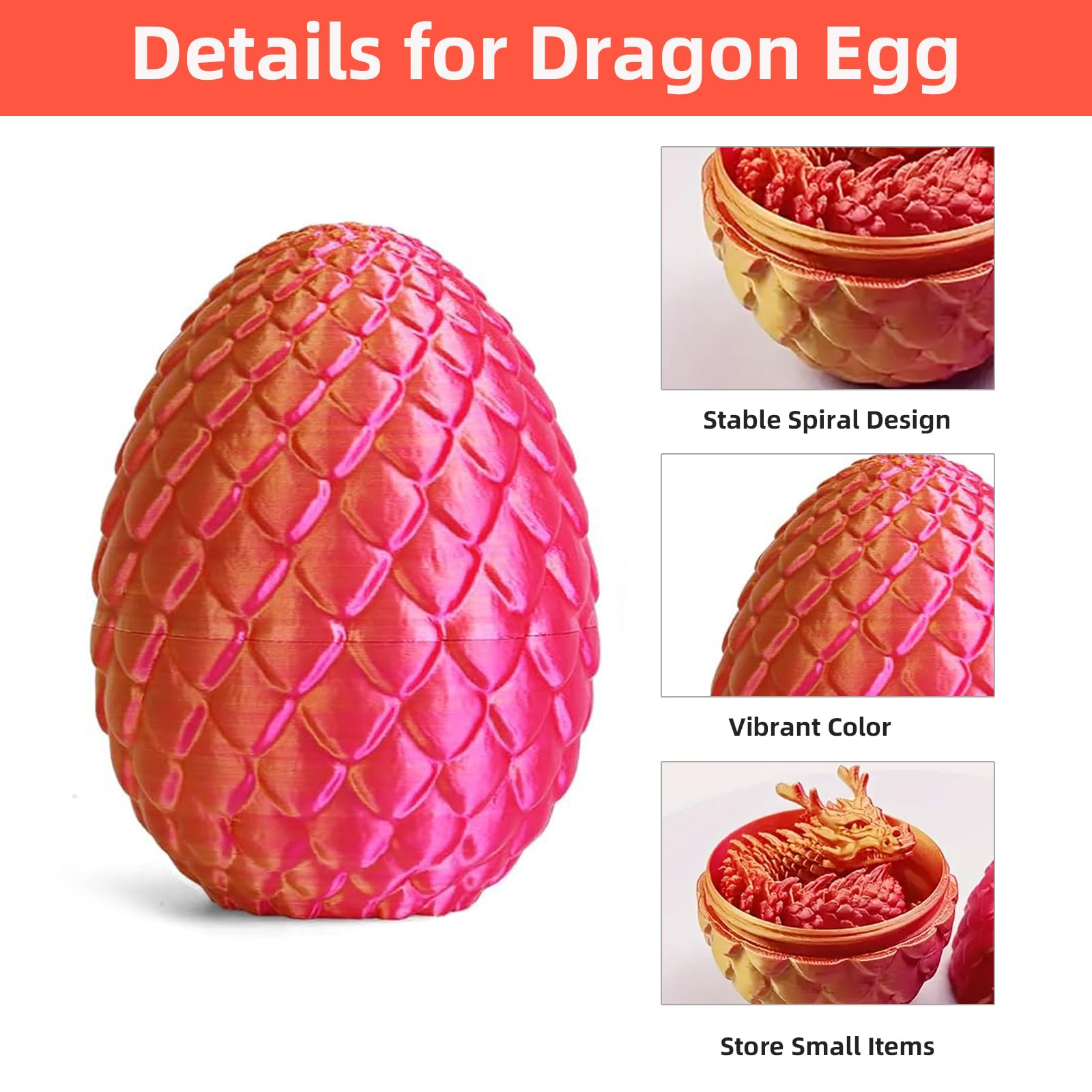 3D Printed Dragon in Egg - Flexible Articulated Crystal Dragon Fidget for Home and Office Executive Desks Décor - Image 3