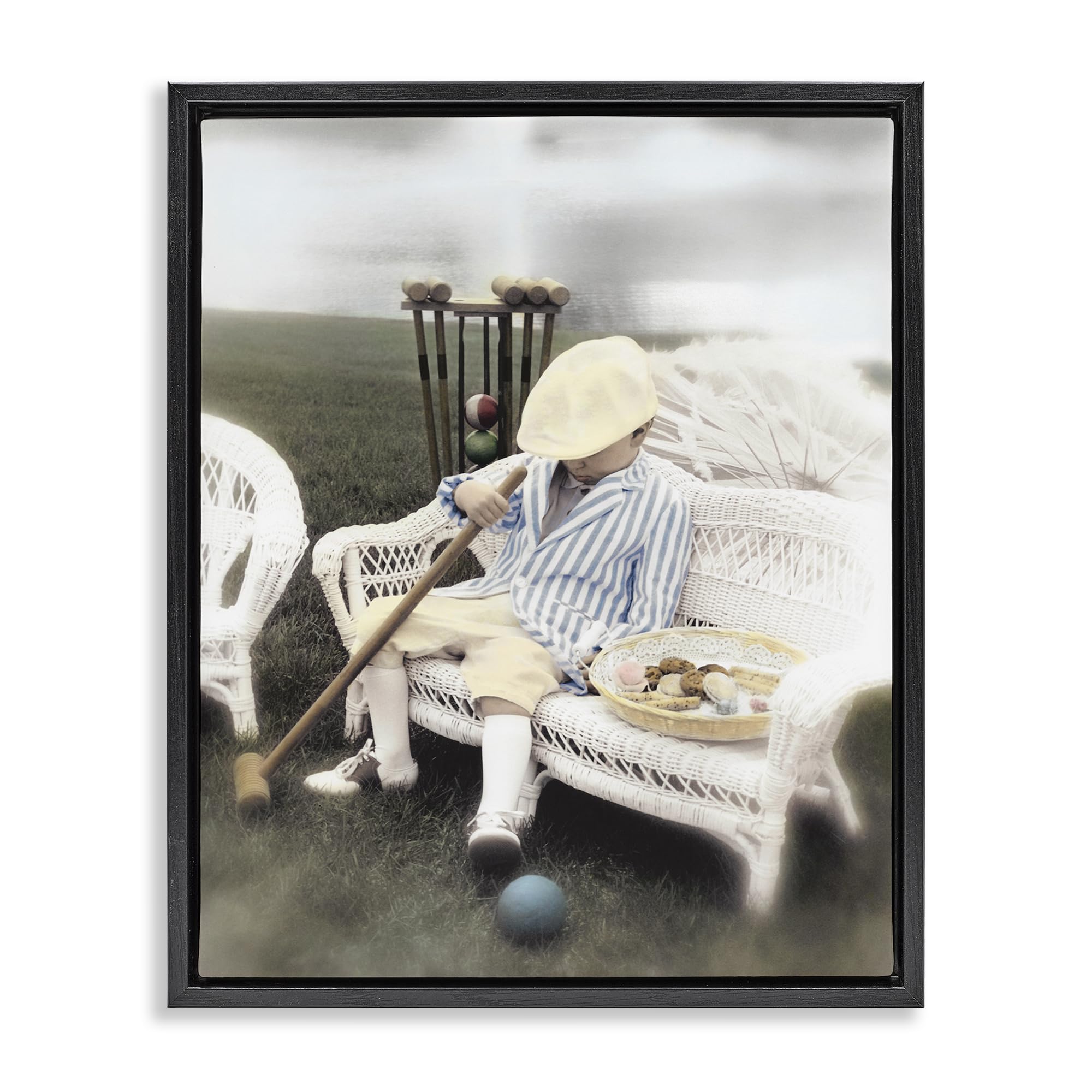 Stupell Industries Jet Black (Matte) 'Child With Croquet Mallet'| Floating Frame Canvas Art