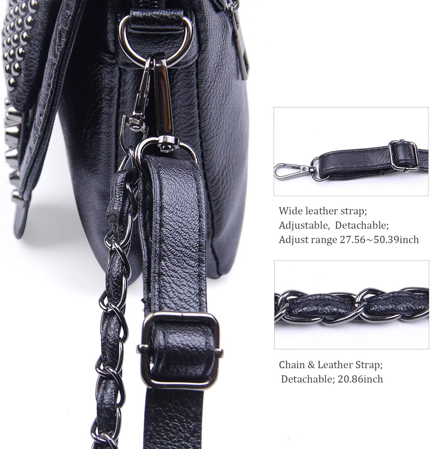 SUKUTU Womens Punk Skull Rivet Shoulder Bag PU Leather Goth Crossbody Bag with Chain Wallet Purse for Girls - Image 6